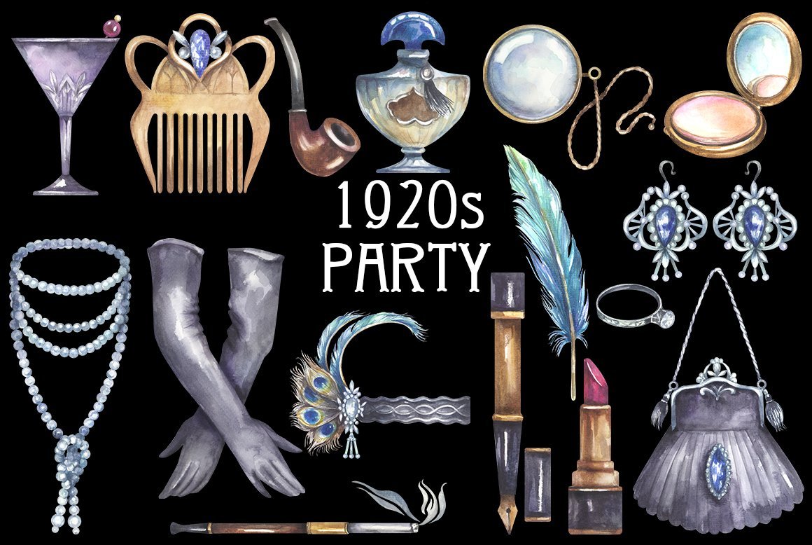 1920s Party Watercolor Clipart - Design Cuts