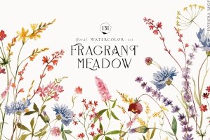 Fragrant Meadow - Watercolor Wildflowers Clipart
