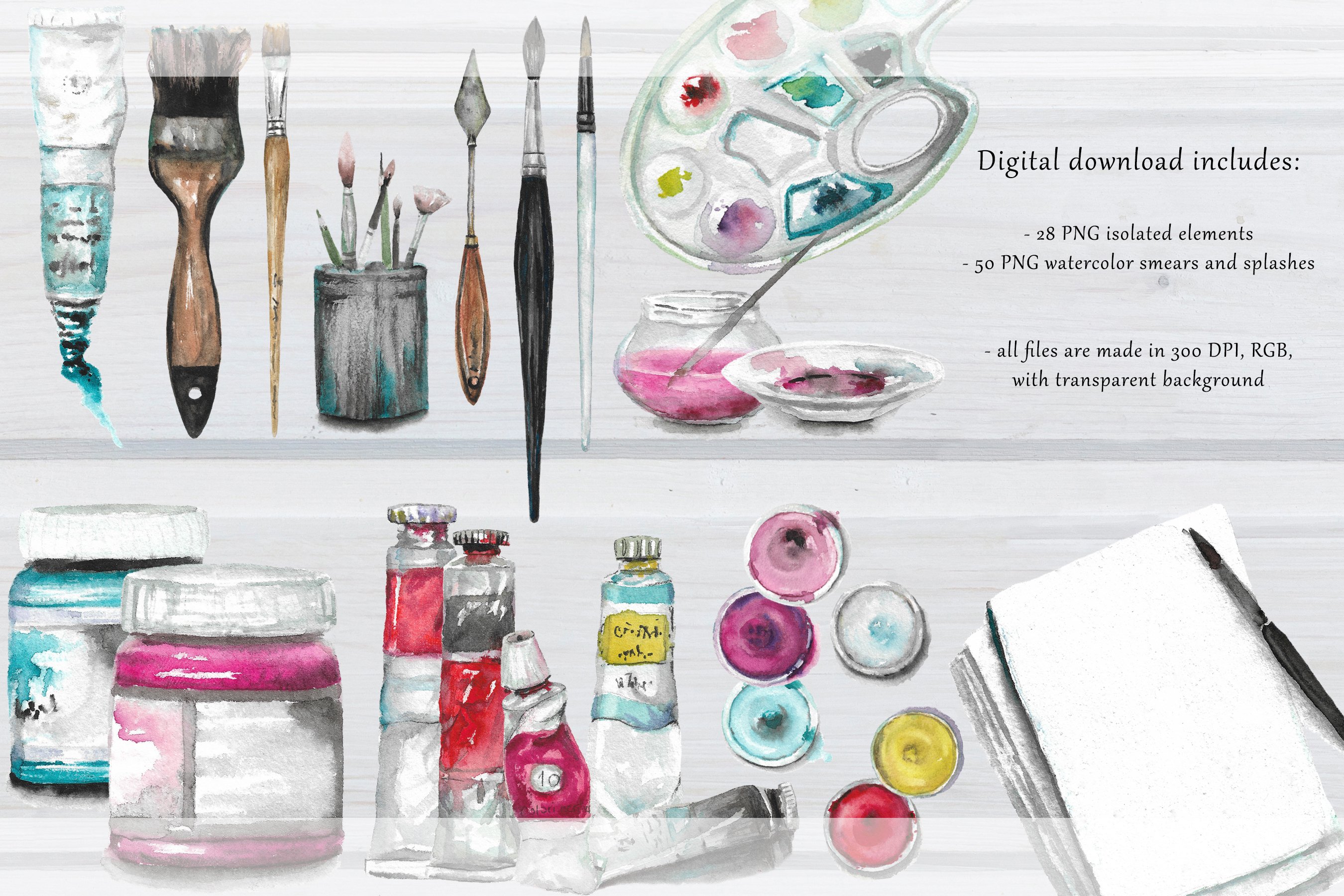 Watercolor Art Supplies And Textures Collection - Design Cuts