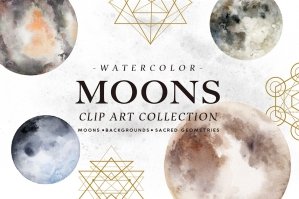 Watercolor Moons + Bonus