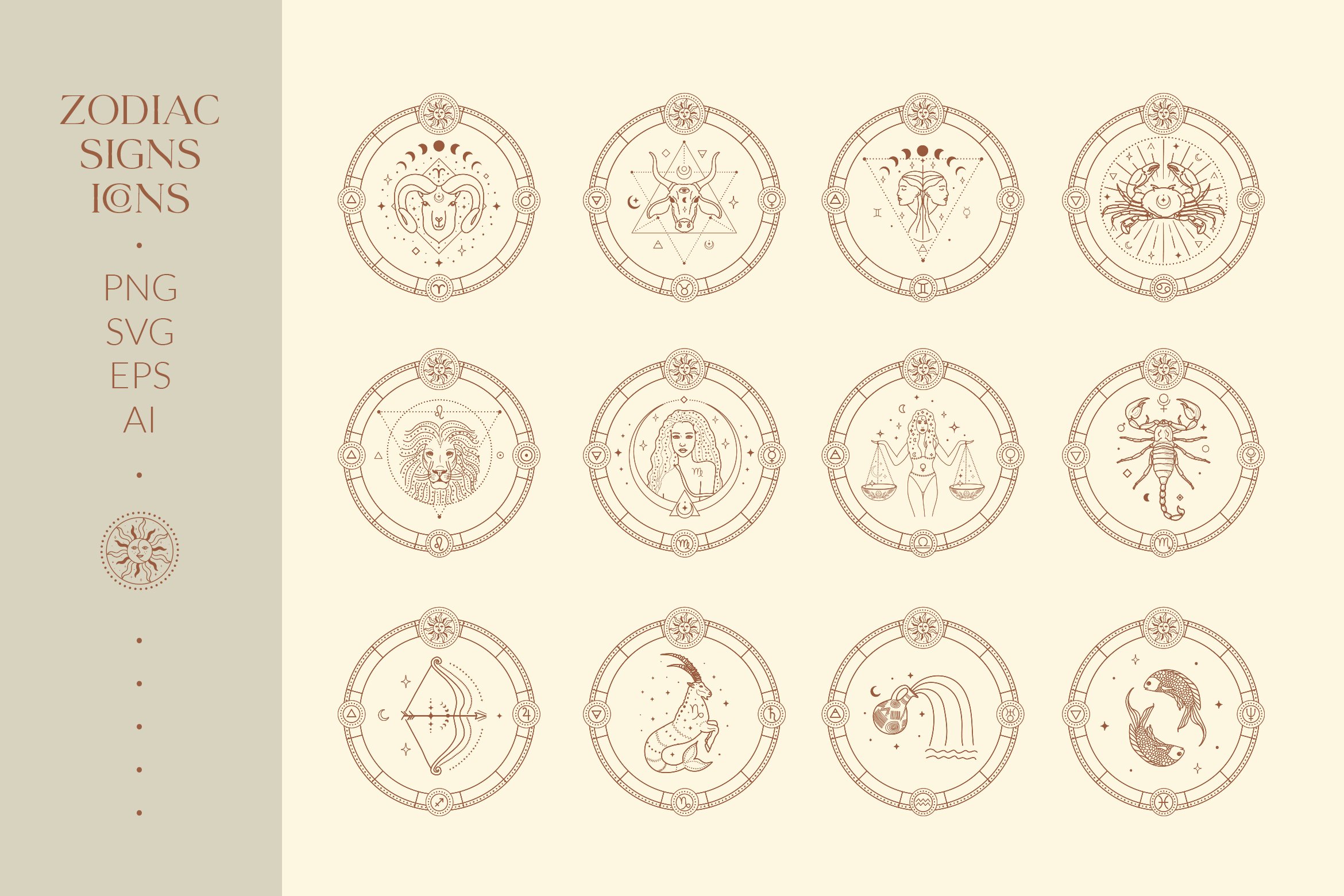 Horoscope Zodiac PNG Picture, Zodiac Calendar Gold Prophecy Logo Design Set  Icon Astrology Horoscope, Zodiac, Horoscope, Astrology PNG Image For Free  Download