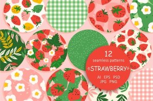 12 Strawberry Seamless Patterns