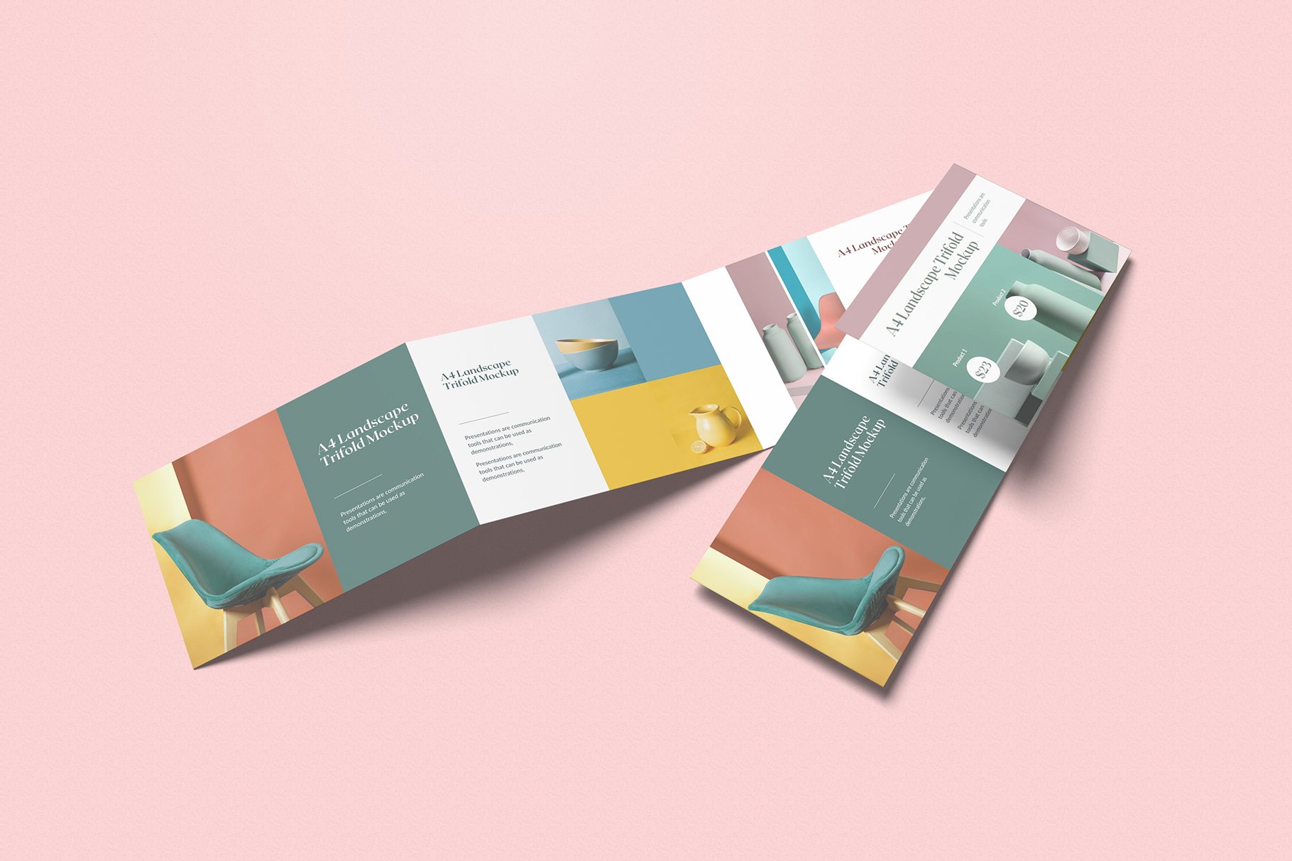 Colorful A4 Landscape Trifold Mockup - Design Cuts