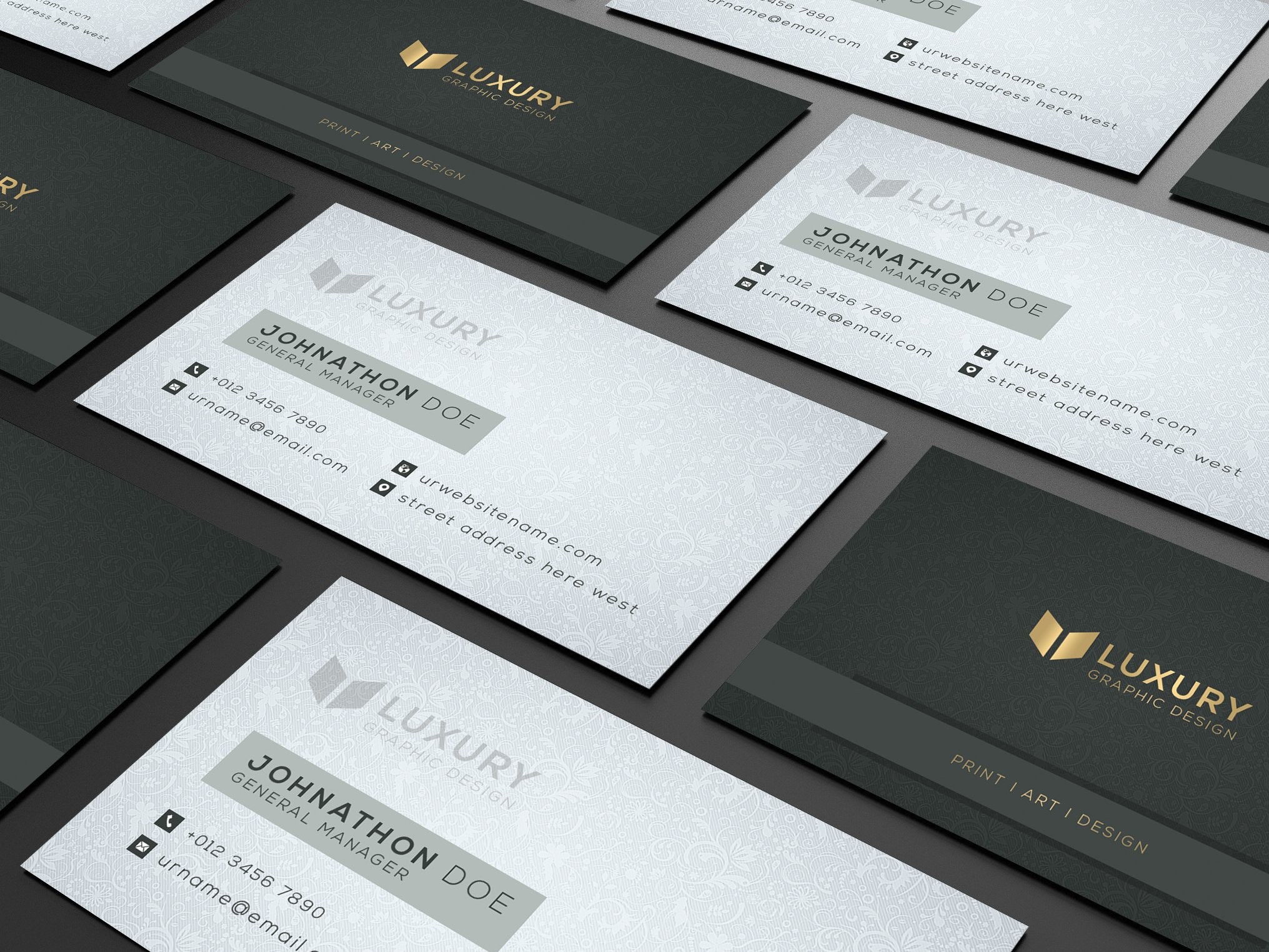 Luxury Business Card. Gold And Black Horizontal Business Card