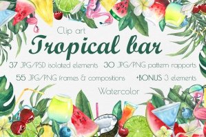 Beach Tropical Cocktails Watercolor Clip Art