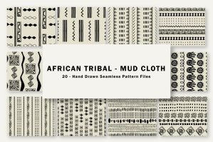 African Tribal Mud Cloth 20 Seamless Pattern Set