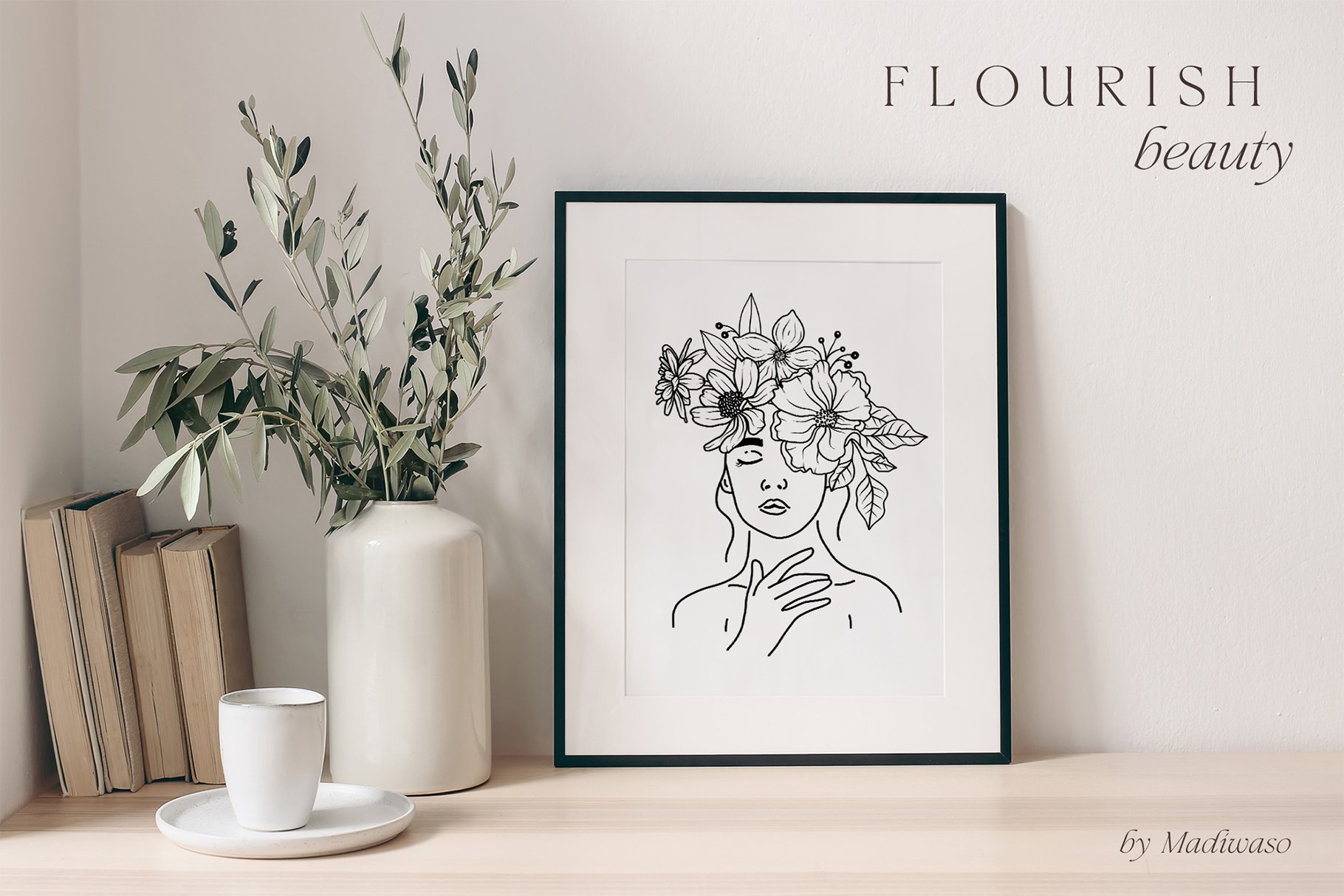 Woman Body & Flowers - Line Art Set - Design Cuts