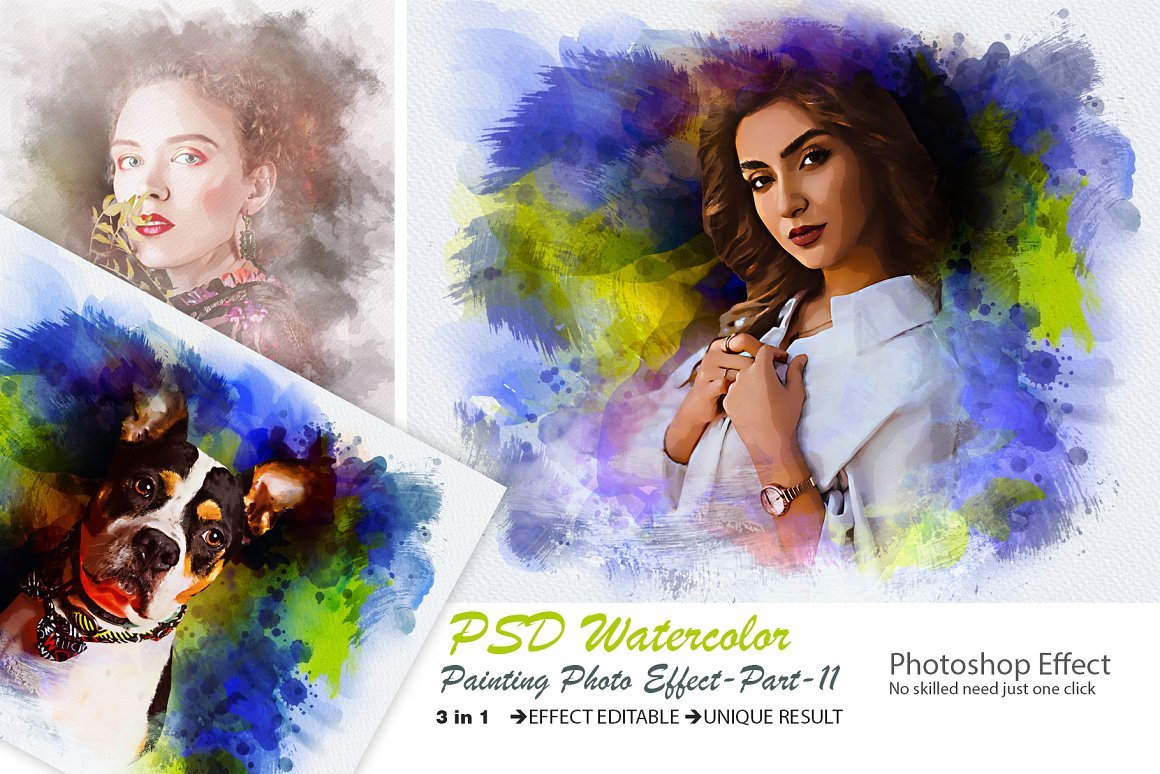 PSD Watercolor Painting Photo Effect - Design Cuts