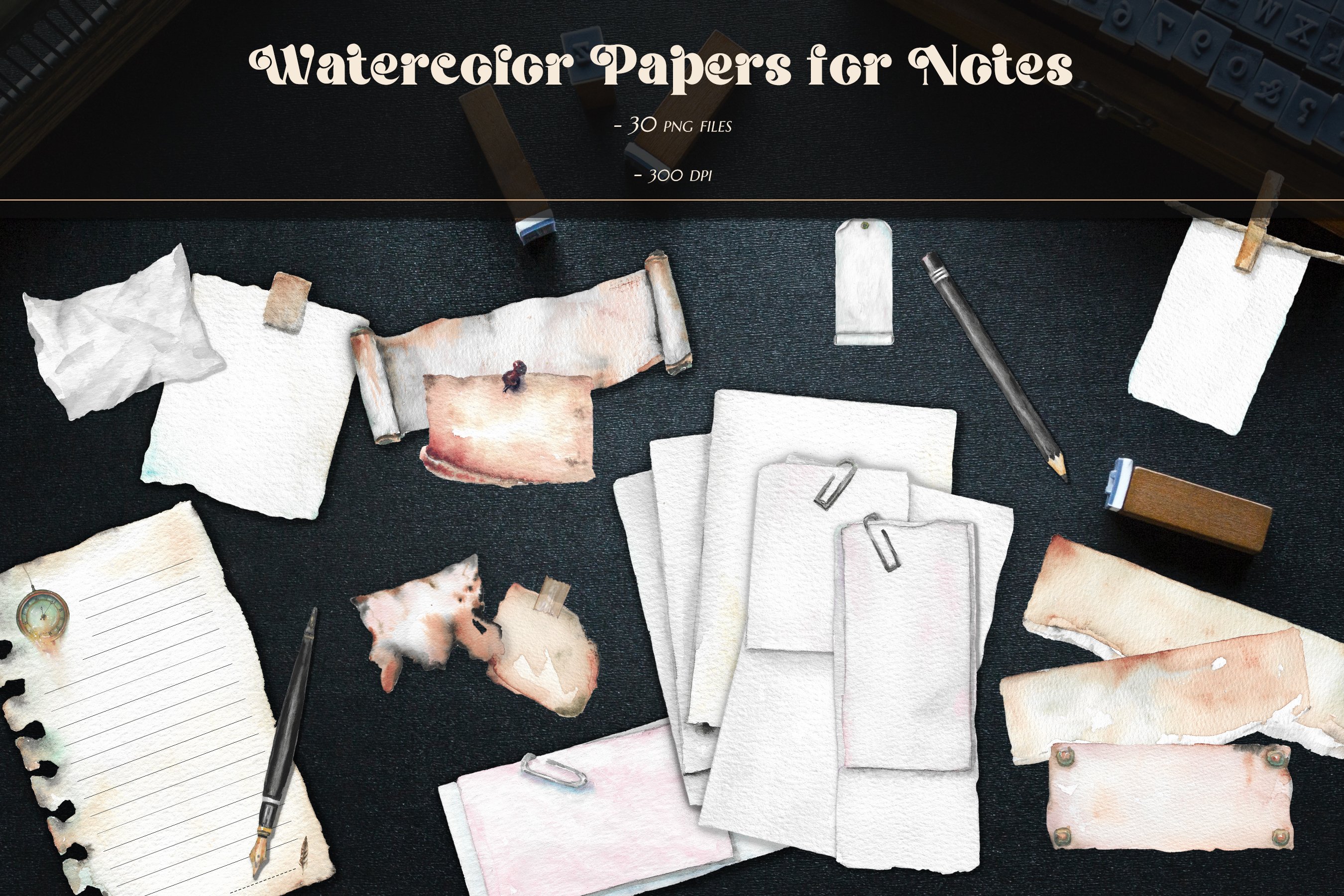 Watercolor Art Supplies And Textures Collection