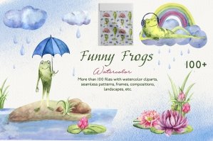 Watercolor Set Funny Frogs