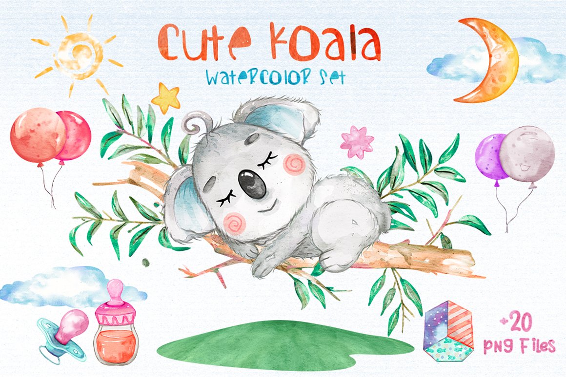 Set of Kawaii Koala Clip Art Illustration