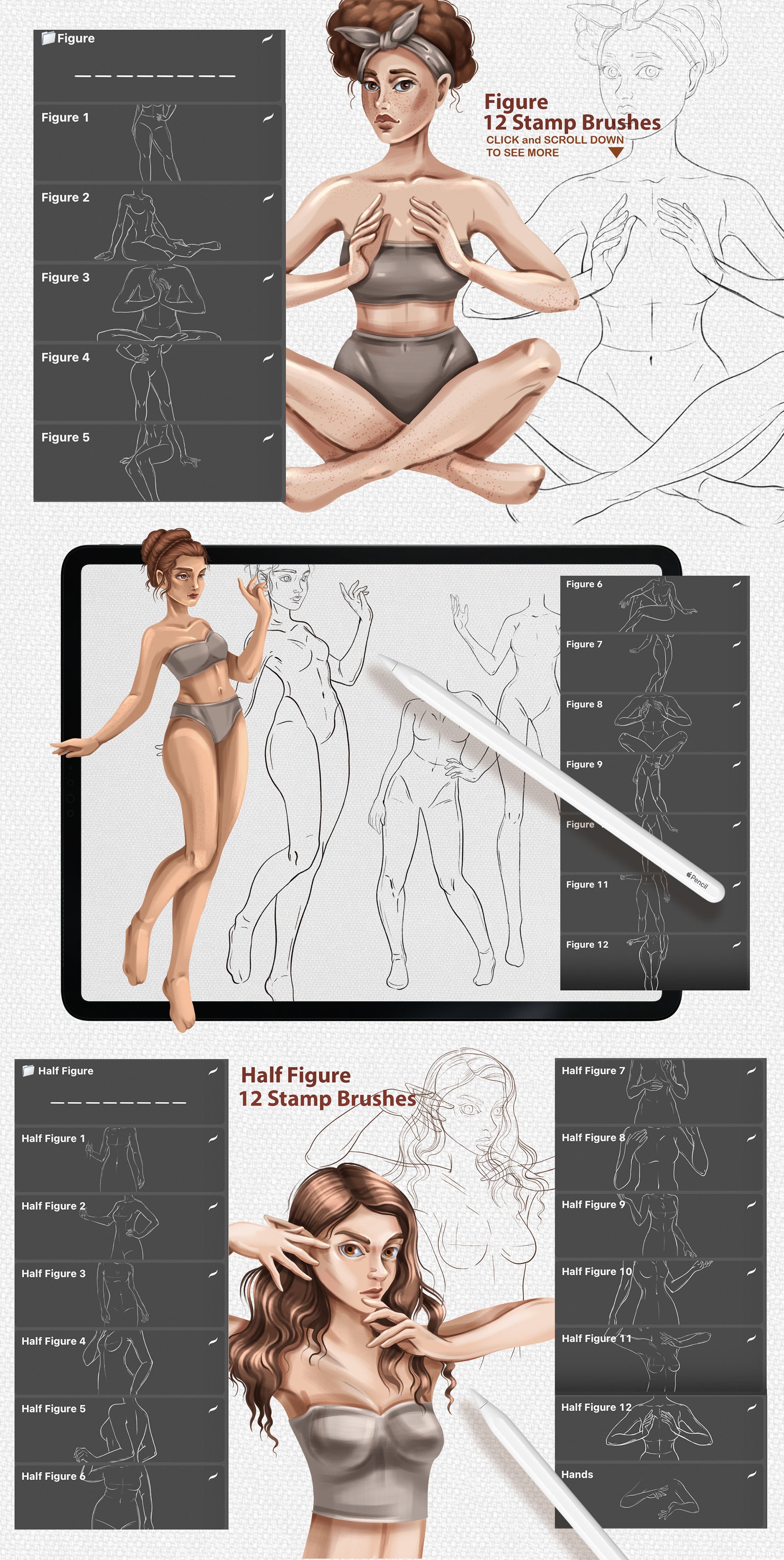 260 Procreate Brushes Character Drawing Kit, Color Palettes, Stamp Brush  Sets Bundle, Cartoon Portrait Figure, Digital Creator Art Sketching 