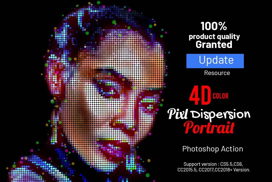 4D Color Pixel Portrait Action - Design Cuts