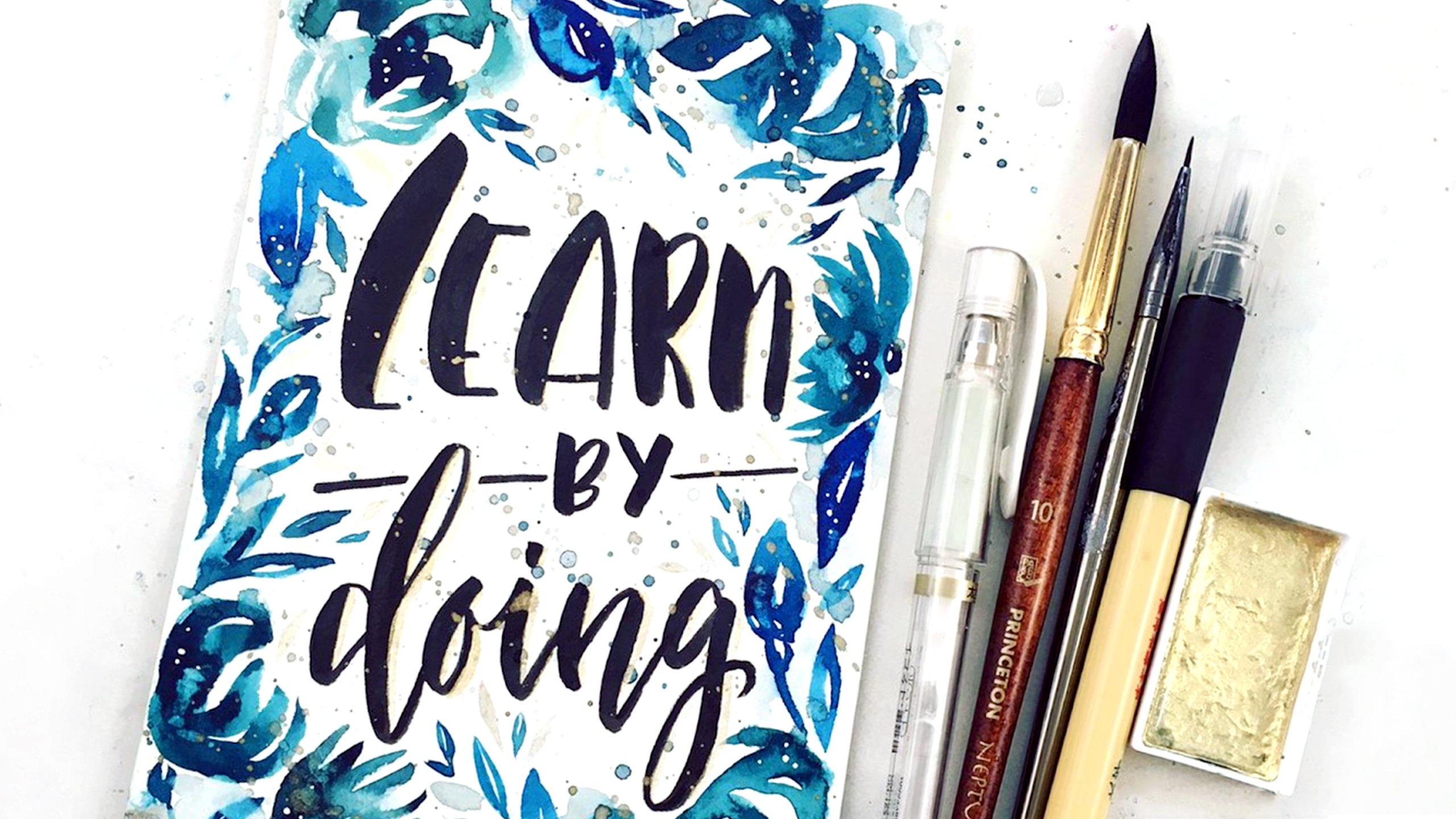 Easy Watercolor Painting for Beginners + Brush Pen Calligraphy