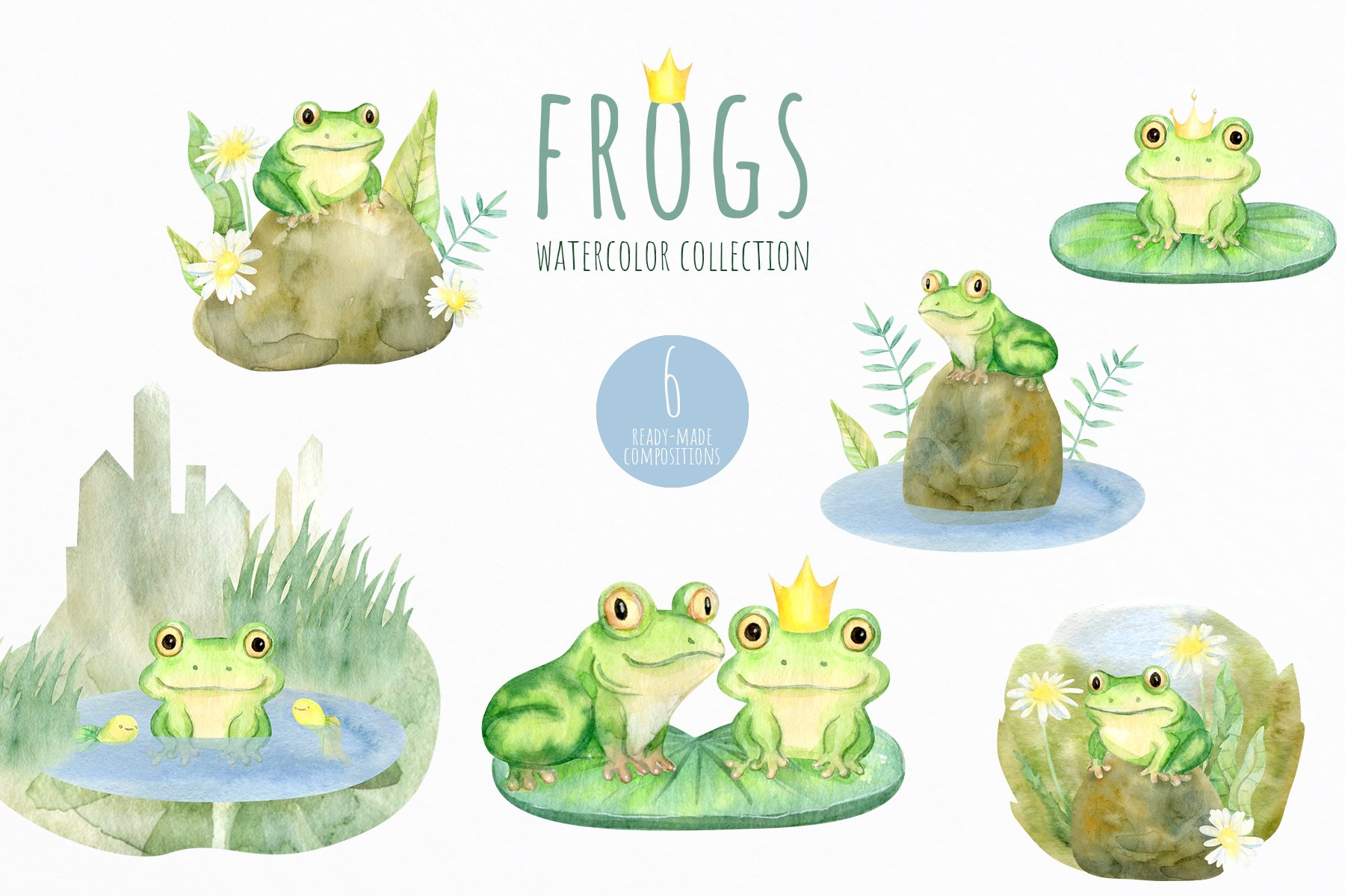 Watercolor Frogs Clipart PNG - Design Cuts