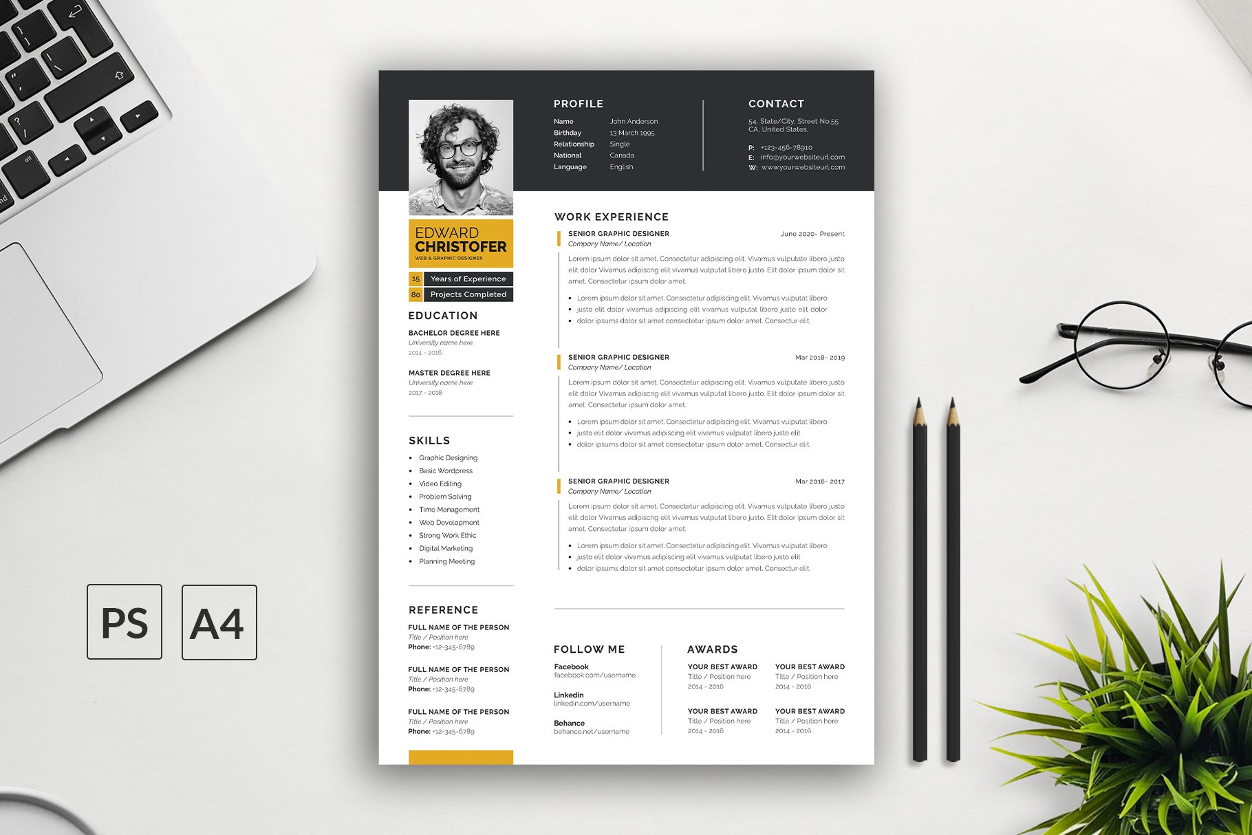 Simple Resume CV Template 5 - Design Cuts