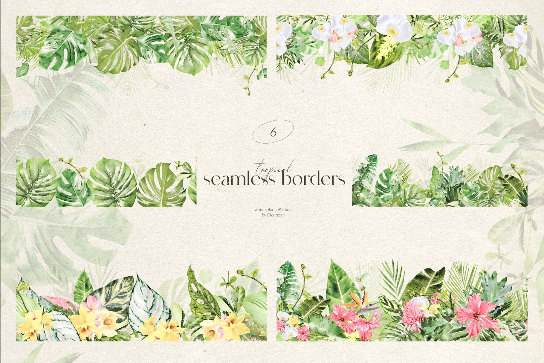 TROPICAL JUNGLE Watercolor Greenery - Design Cuts