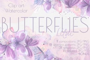 Butterflies Lilac Watercolor Clip Art