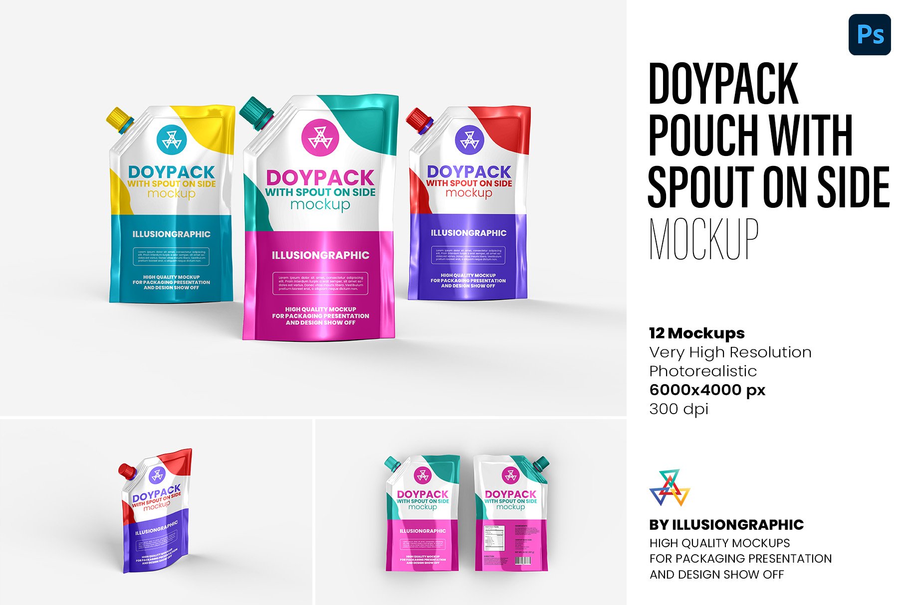 Doypack Pouch With Spout On Side Mockup - 12 Views - Design Cuts