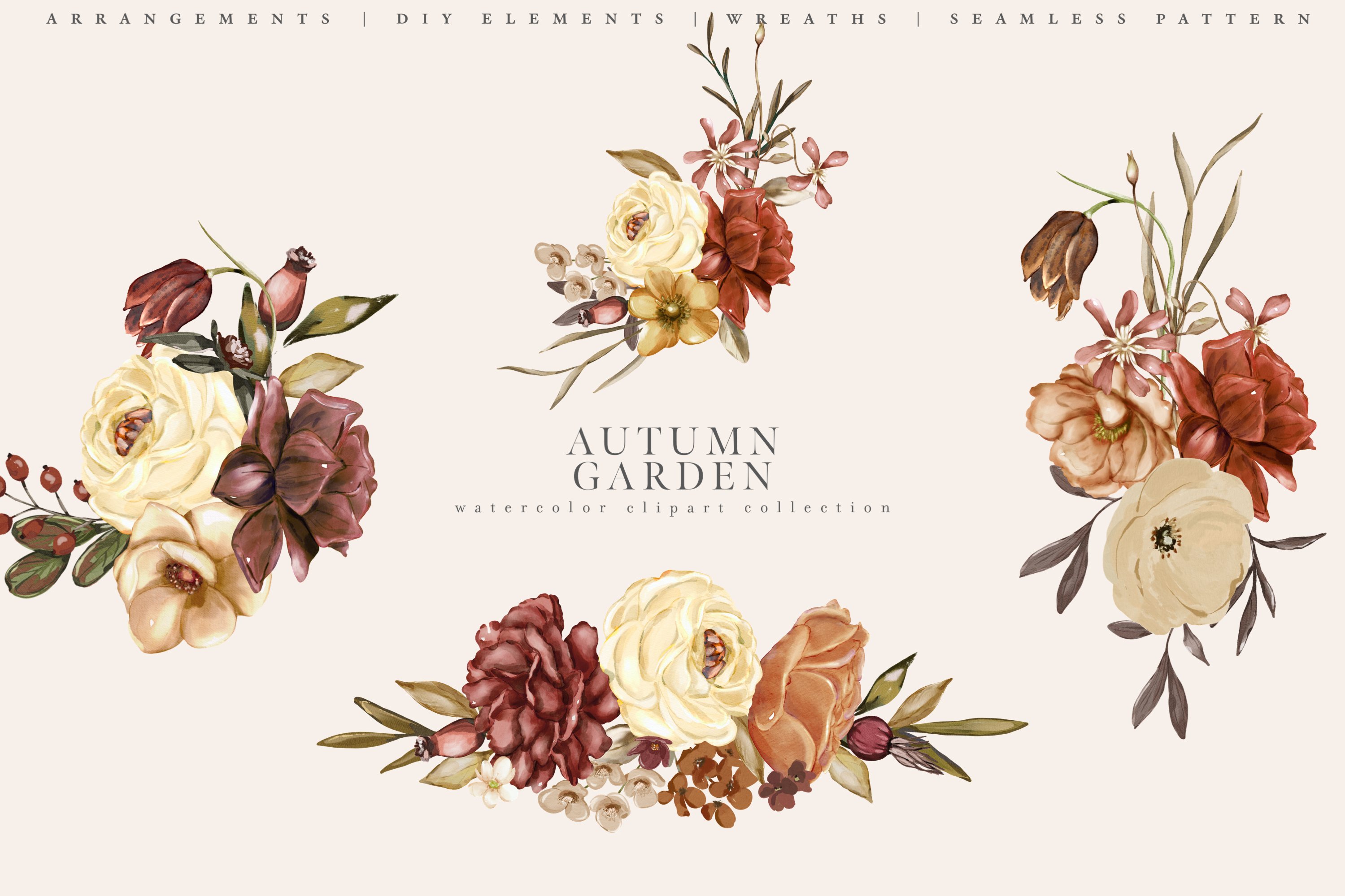 Autumn Garden Watercolor Clipart Collection - Design Cuts