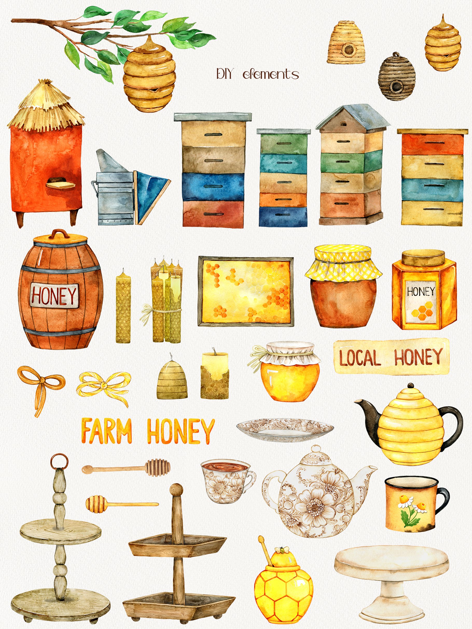 Honey Bee Summer Tea Clipart - Design Cuts