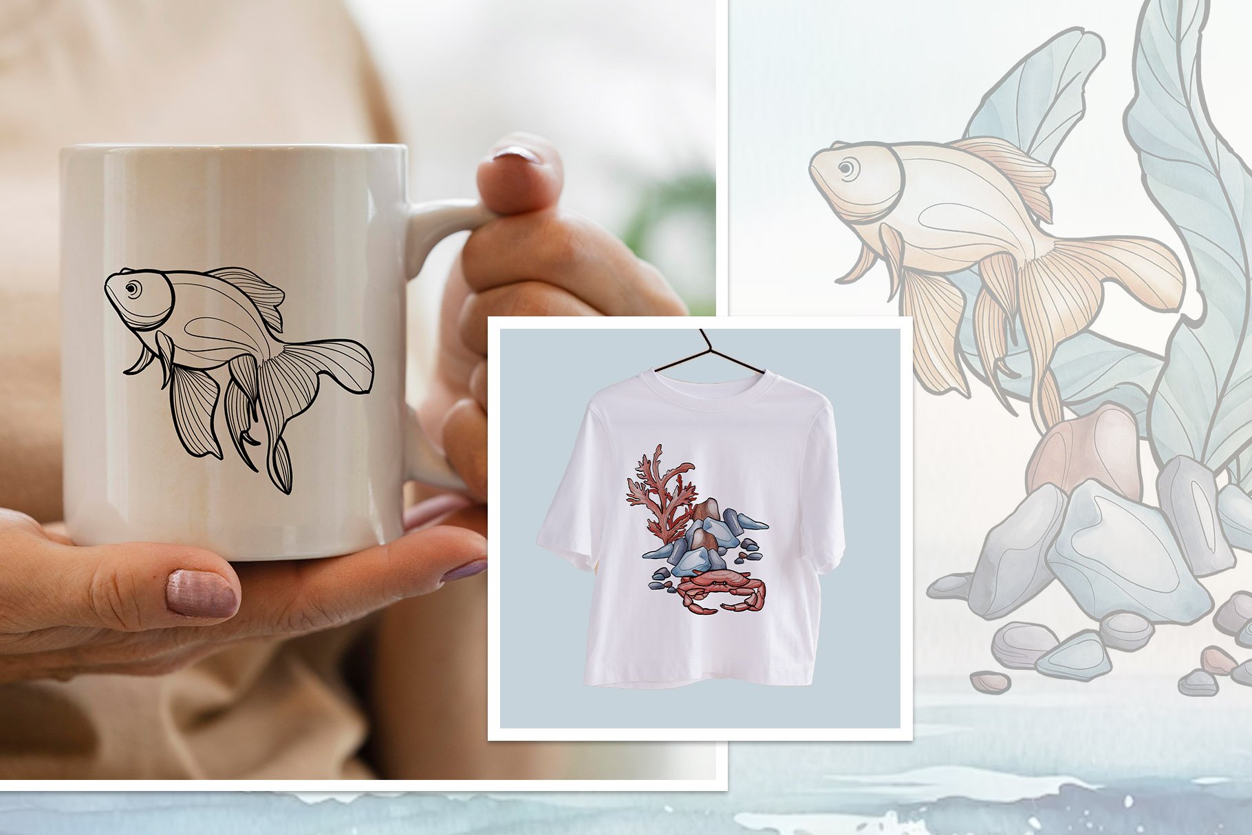 Sea Life Line Art And Color Collection - Design Cuts