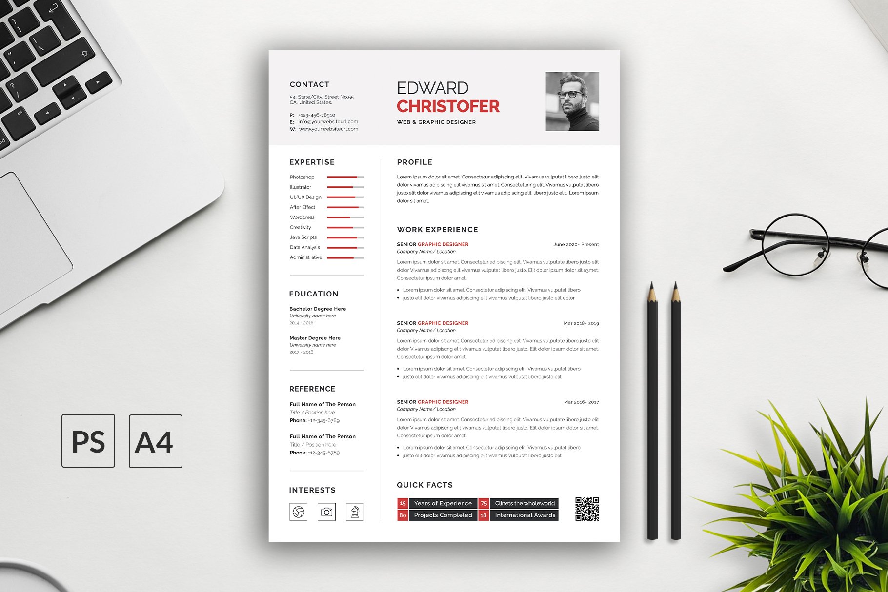 Simple Resume CV Template Editable 4 - Design Cuts