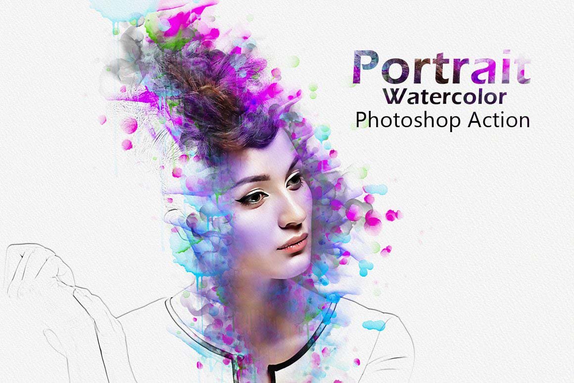 Portrait Watercolor Photoshop Action - Design Cuts