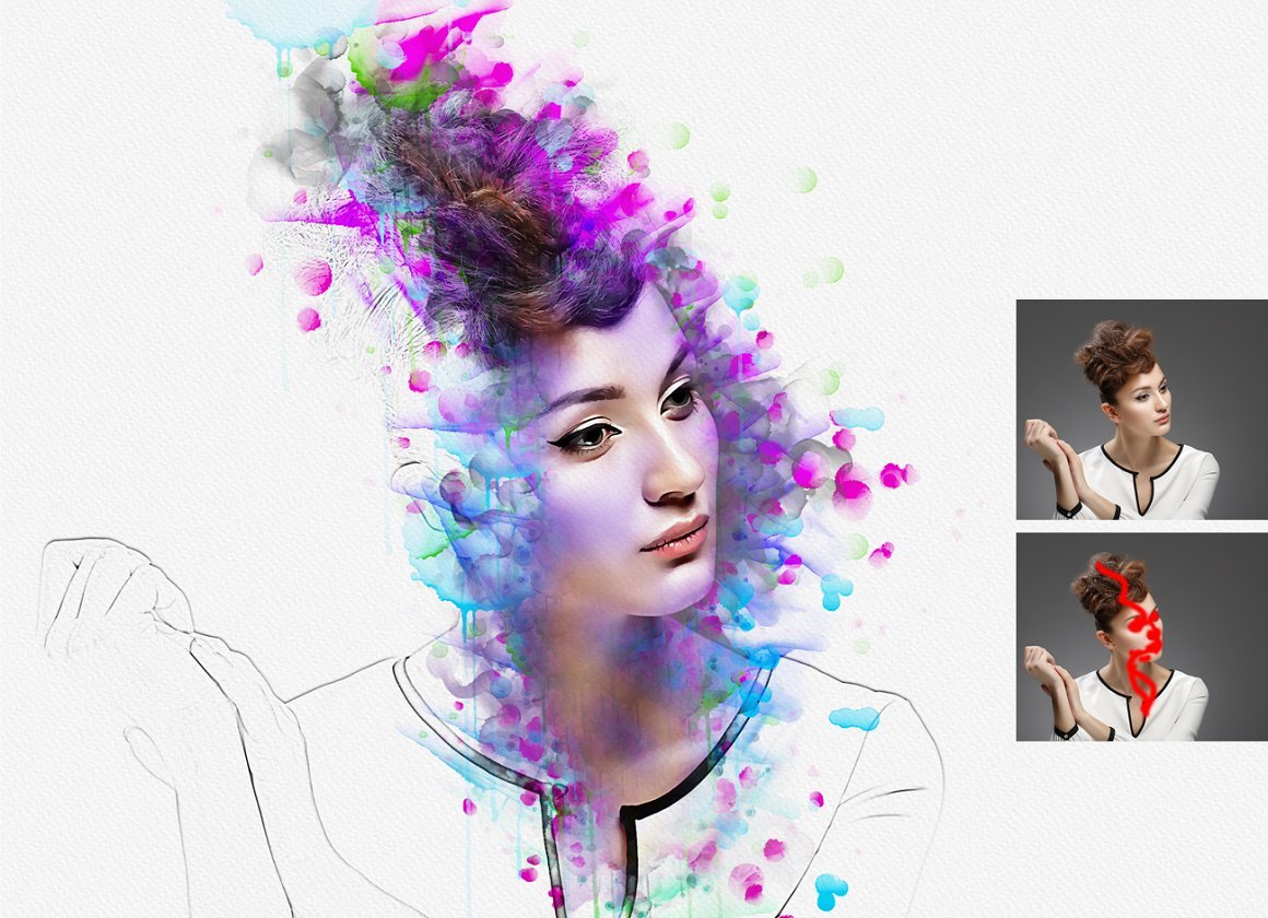 Portrait Watercolor Photoshop Action - Design Cuts