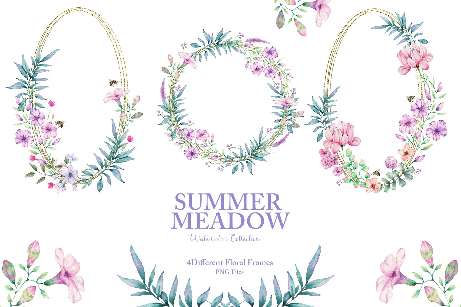 Watercolor Summer Flowers Collection By tanatadesign