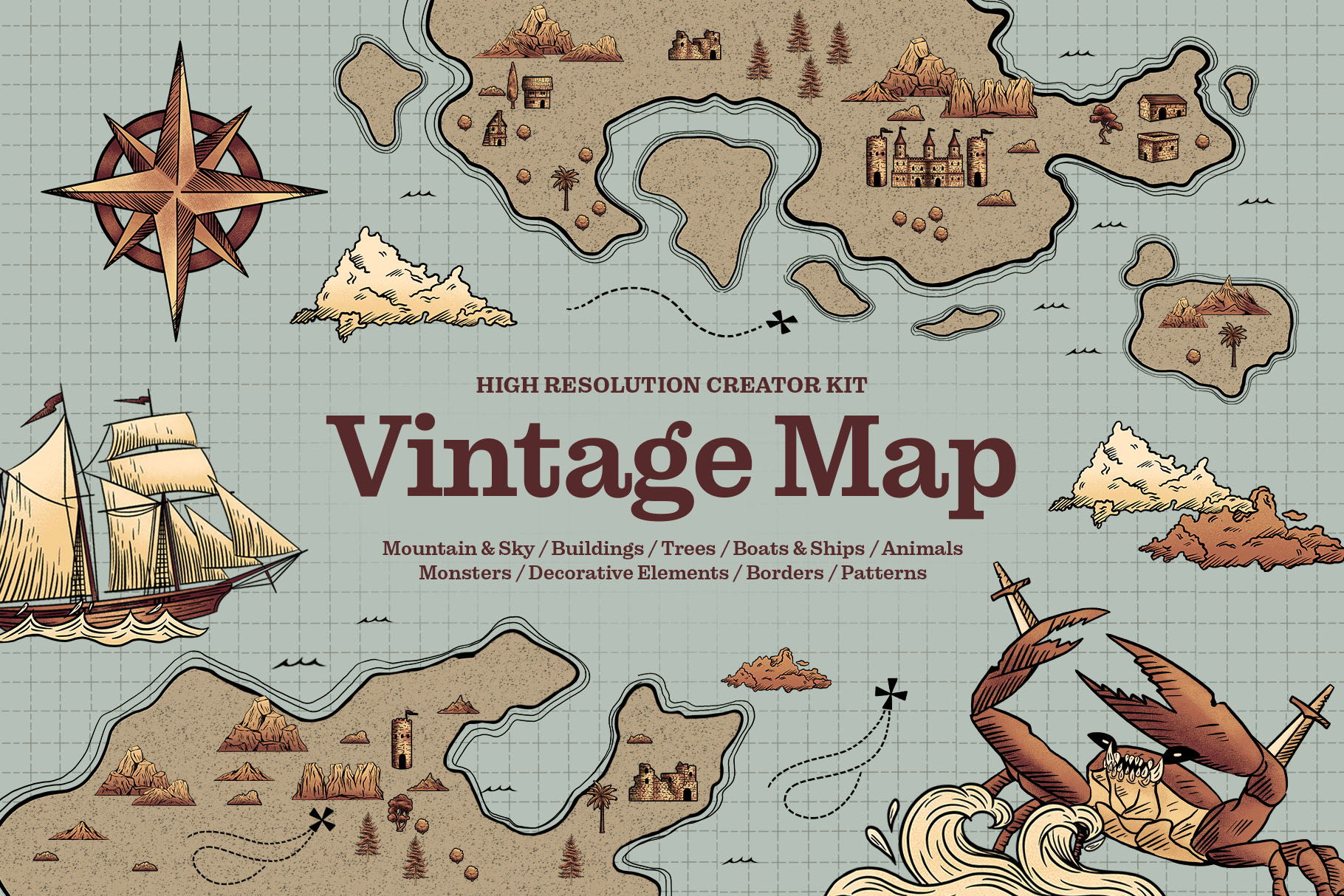 Vintage Map Creator Kit Design Cuts