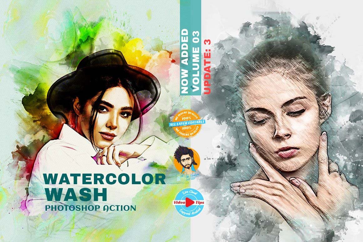 Watercolor Wash Photoshop Action - Design Cuts