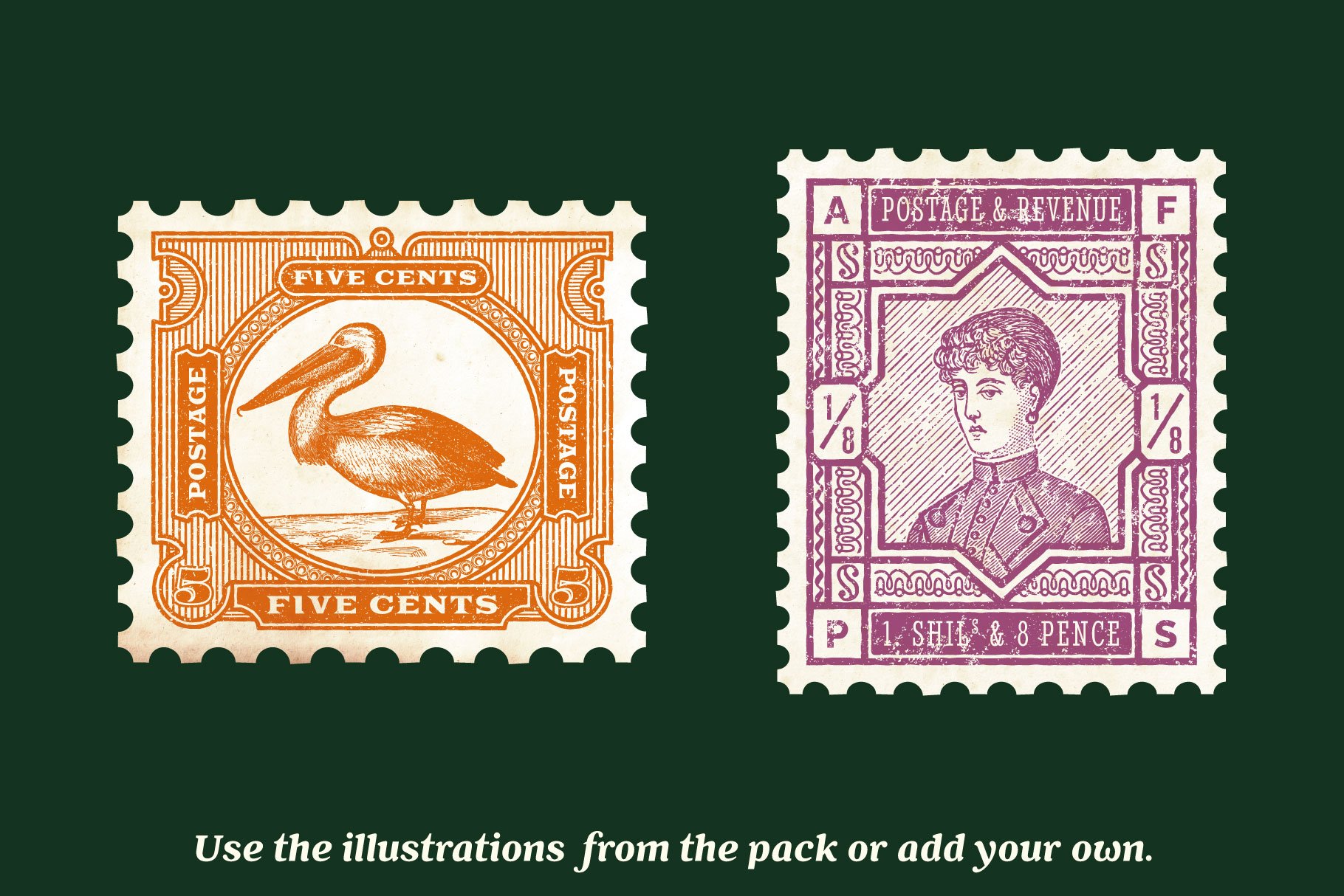 Vintage Postage Stamps Collection - Design Cuts