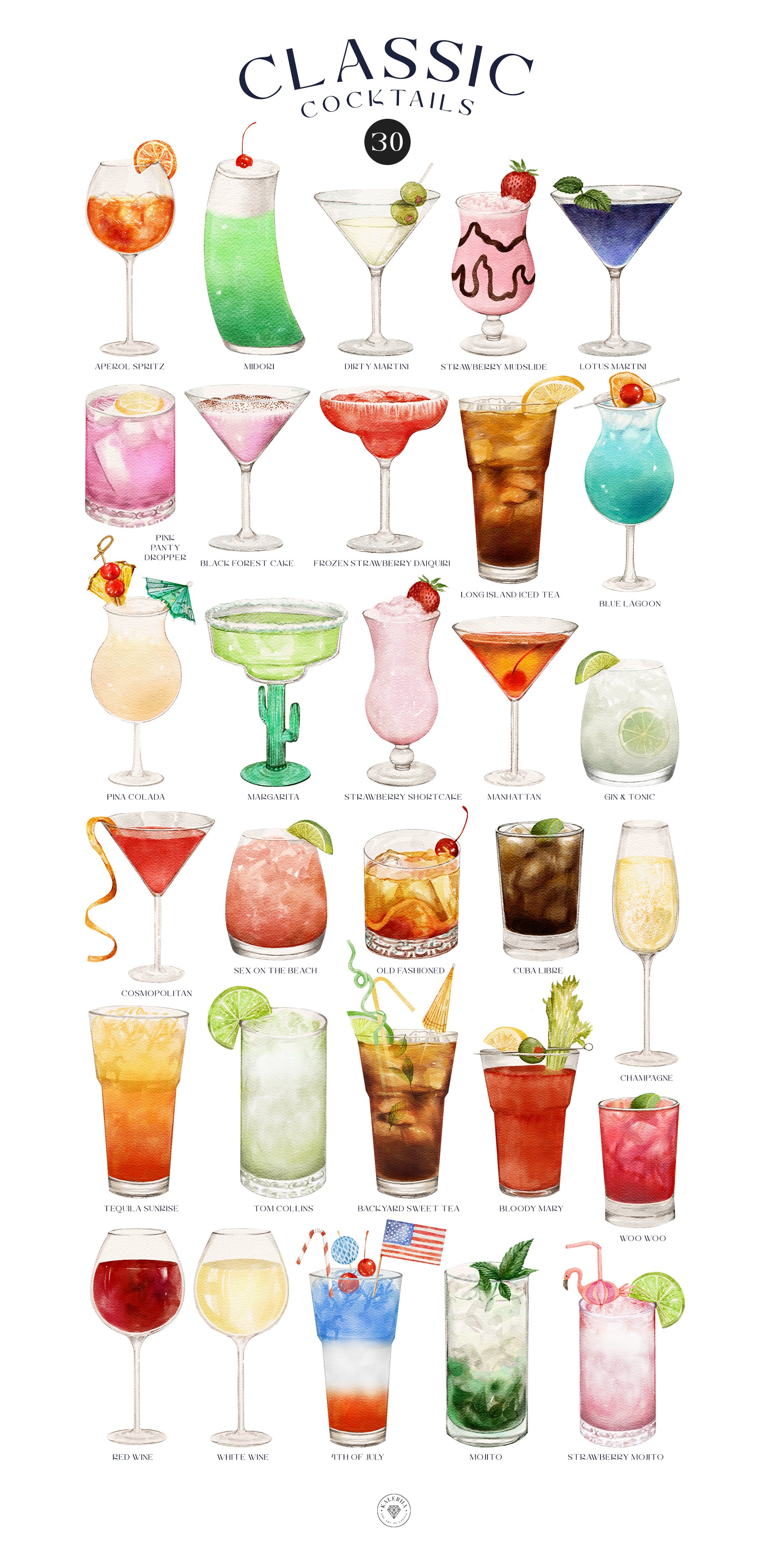 Watercolor Classic Cocktails Collections - Design Cuts