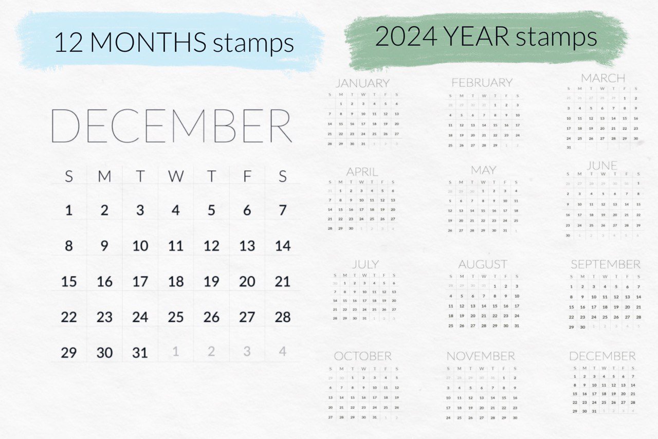 2024 Calendar Grids Stamps For Procreate Design Cuts