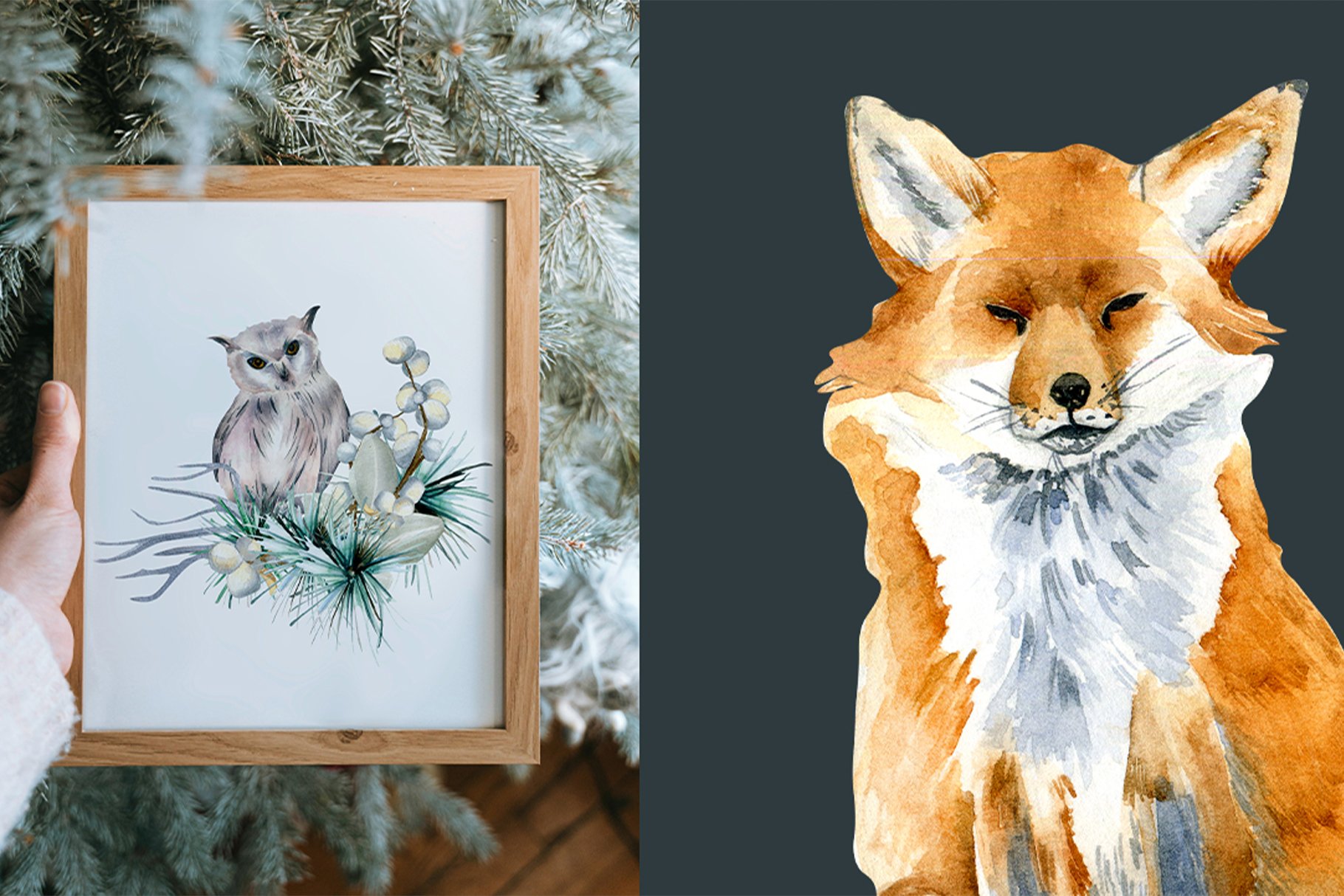 Woodland Animals Wrapping Paper Watercolour Fox, Deer, Owls, Stags 