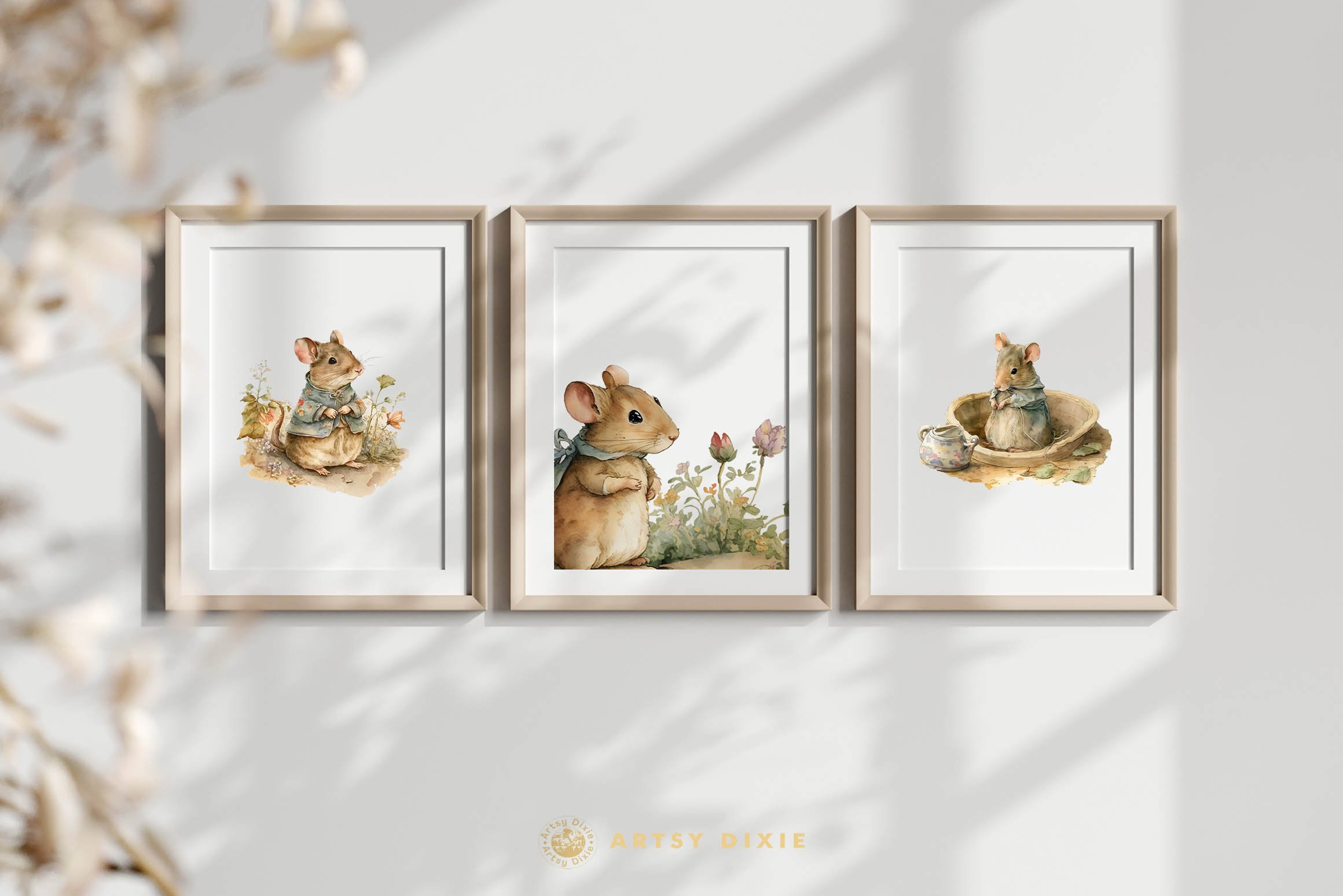 Watercolor Spring Mice Illustration - Design Cuts