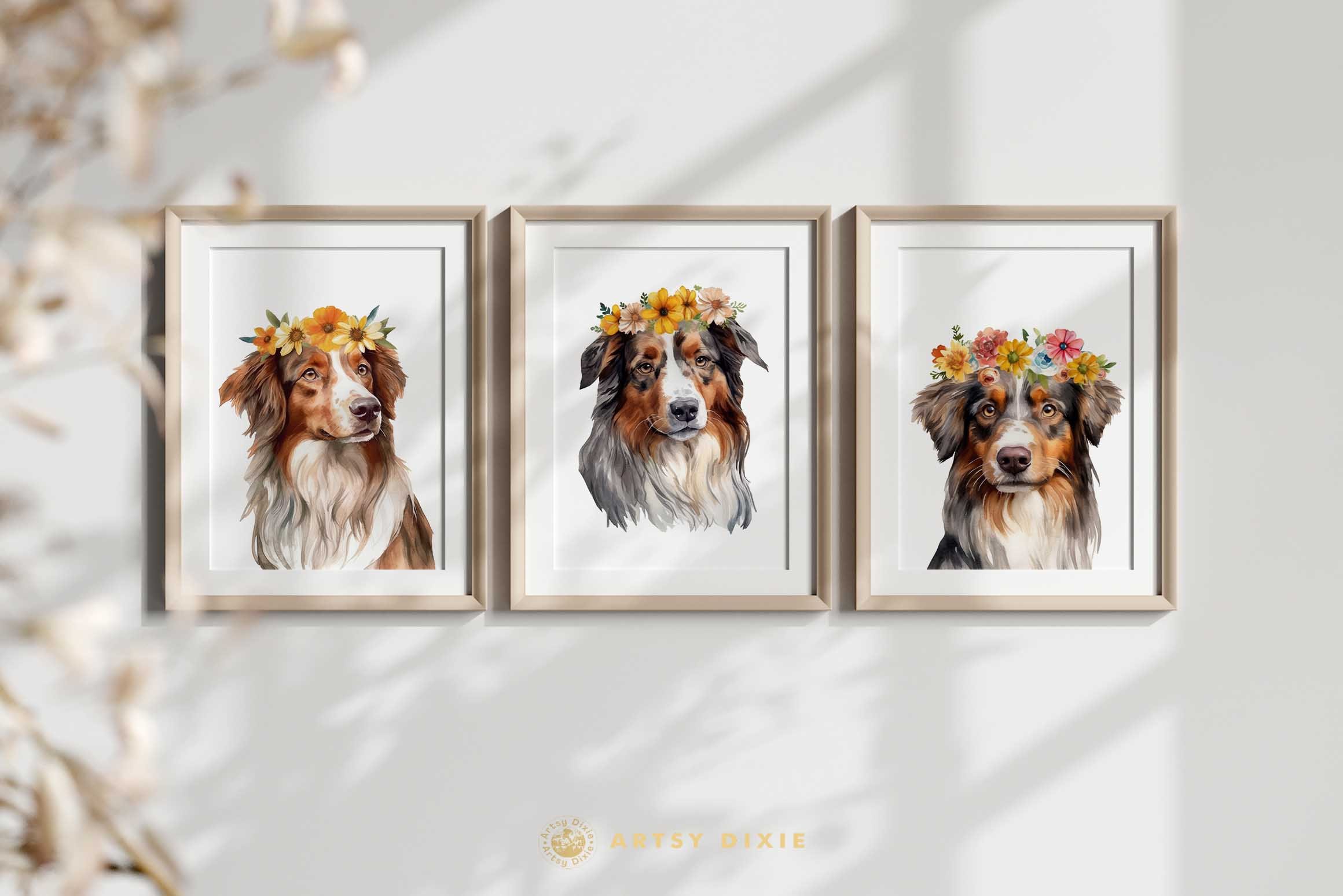 Australian Shepherd With Flower Crown - Design Cuts