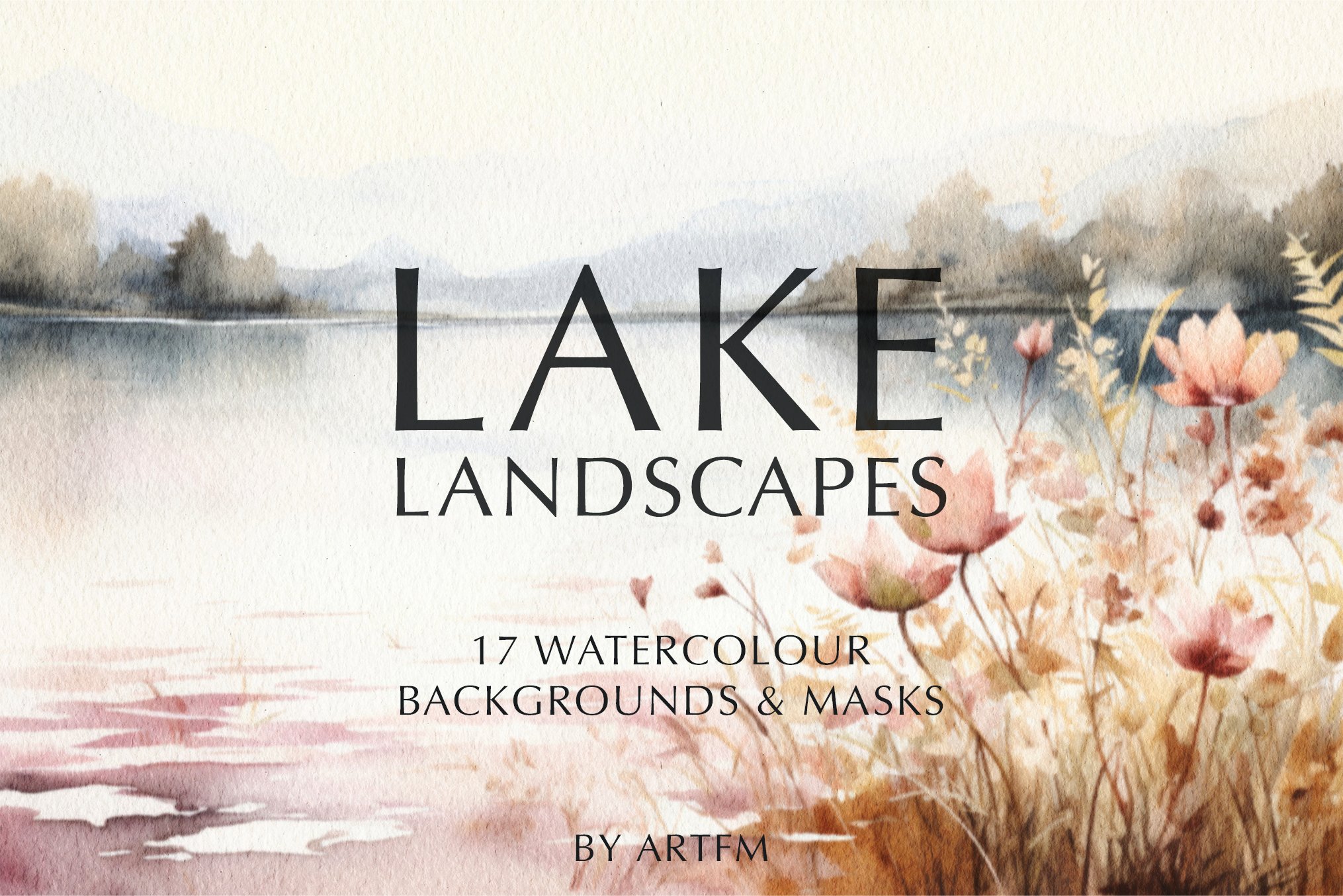 LAKE Watercolour Landscape Backgrounds - Design Cuts