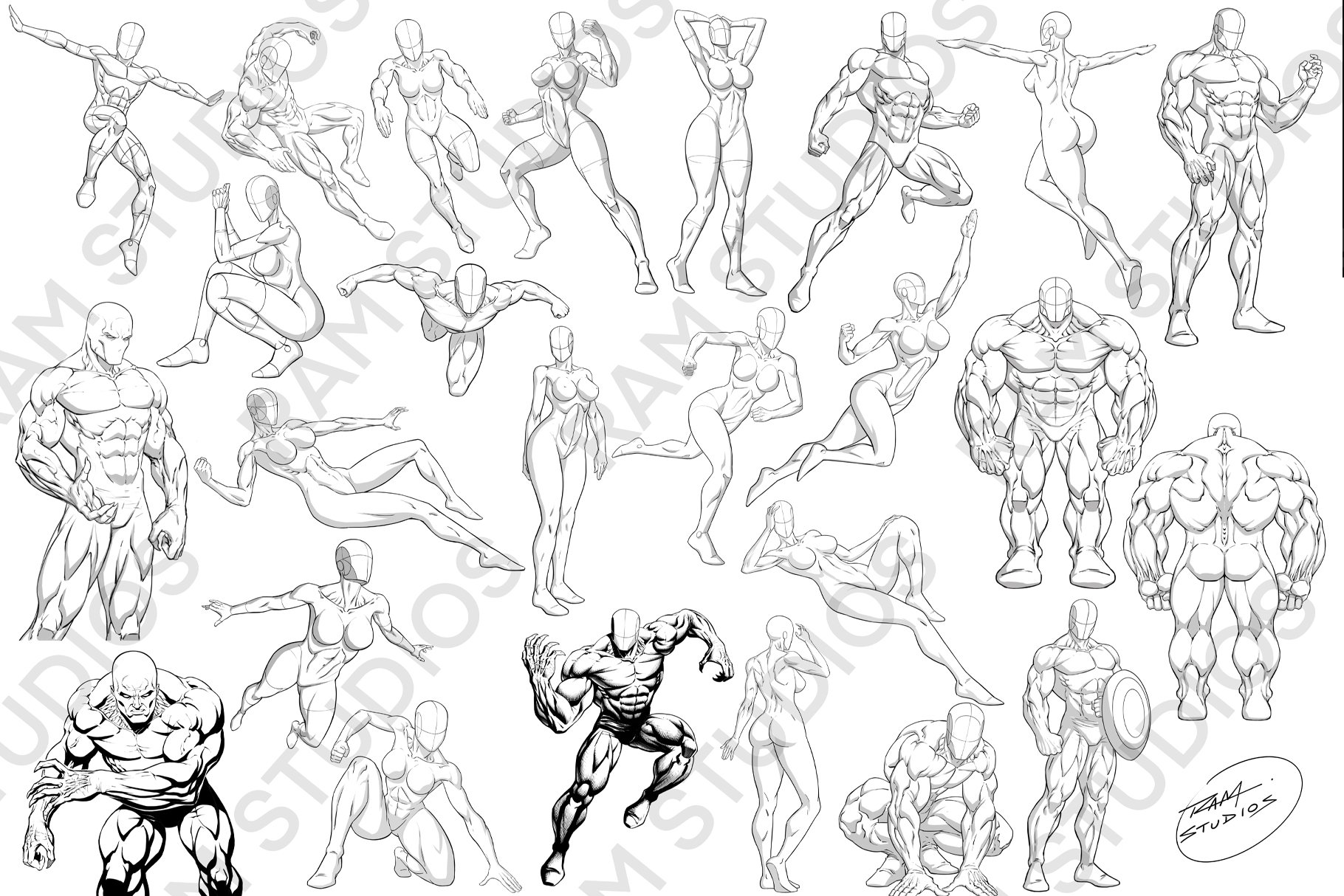 Superhero Pose Reference Drawings | スケッチ, スケッチの基本, イラスト