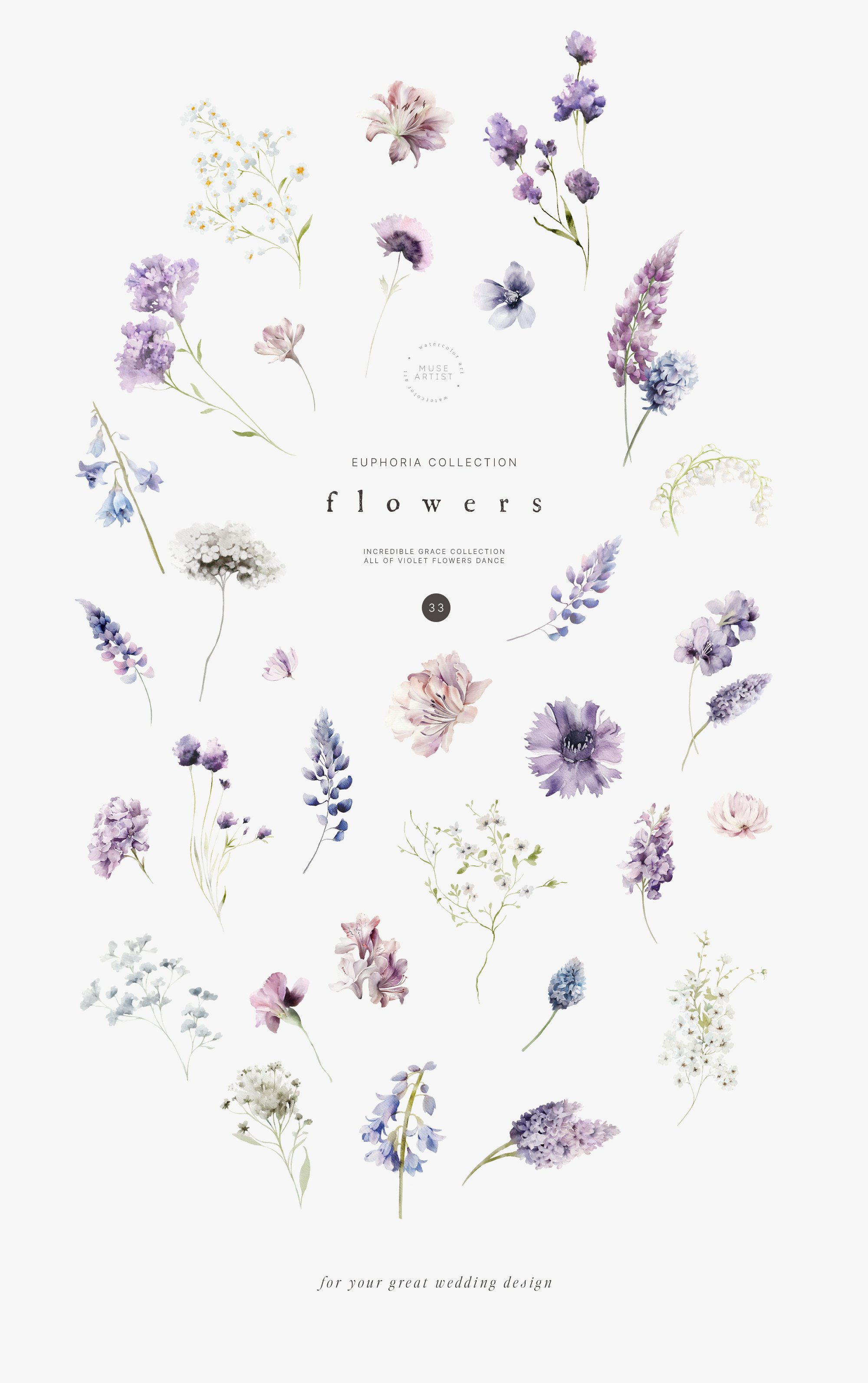 EUPHORIA Purple Watercolor Florals - Design Cuts