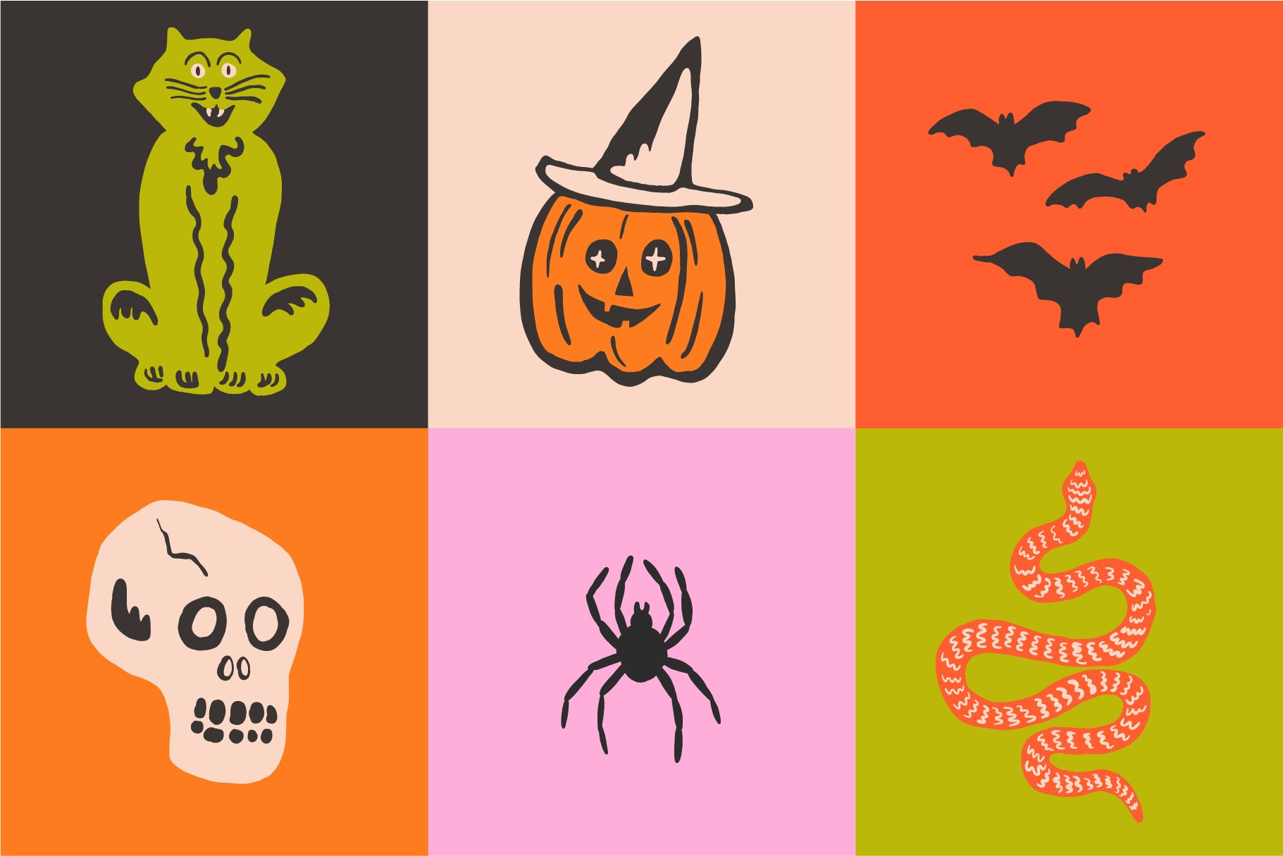 Halloween Illustrations - Handmade Retro Inspired - Design Cuts