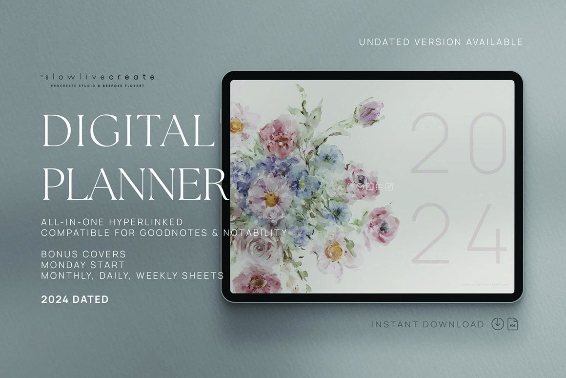 Digital 2024 Monthly Planner, for Digital Planning on iPad - bloom