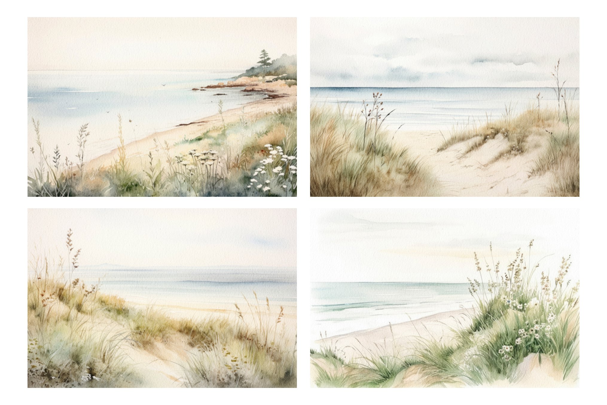 COASTAL Watercolour Landscape Backgrounds - Design Cuts