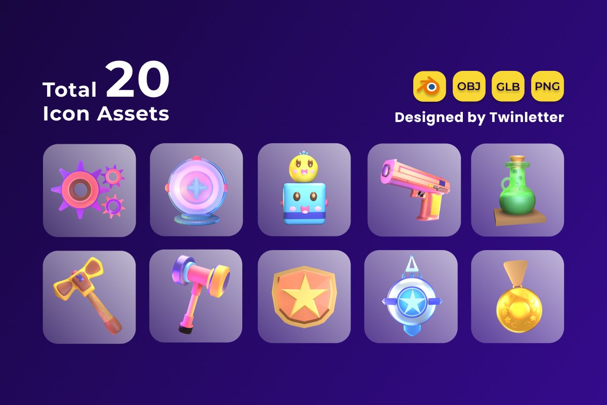 Gaming Asset 3D Icon Pack Vol 6 - Design Cuts