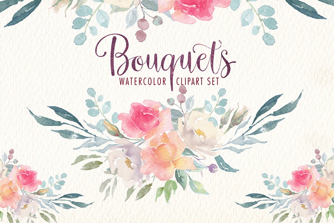 Watercolor Bouquets Clipart - Design Cuts