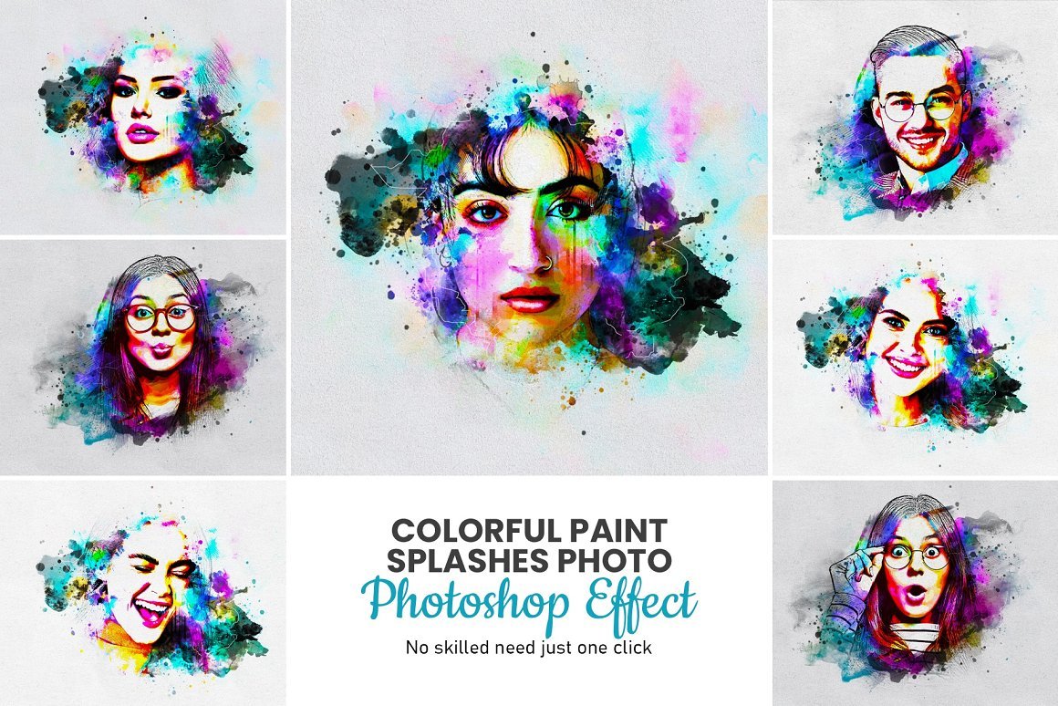 Colorful Paint Splashes Photo Effect - Design Cuts