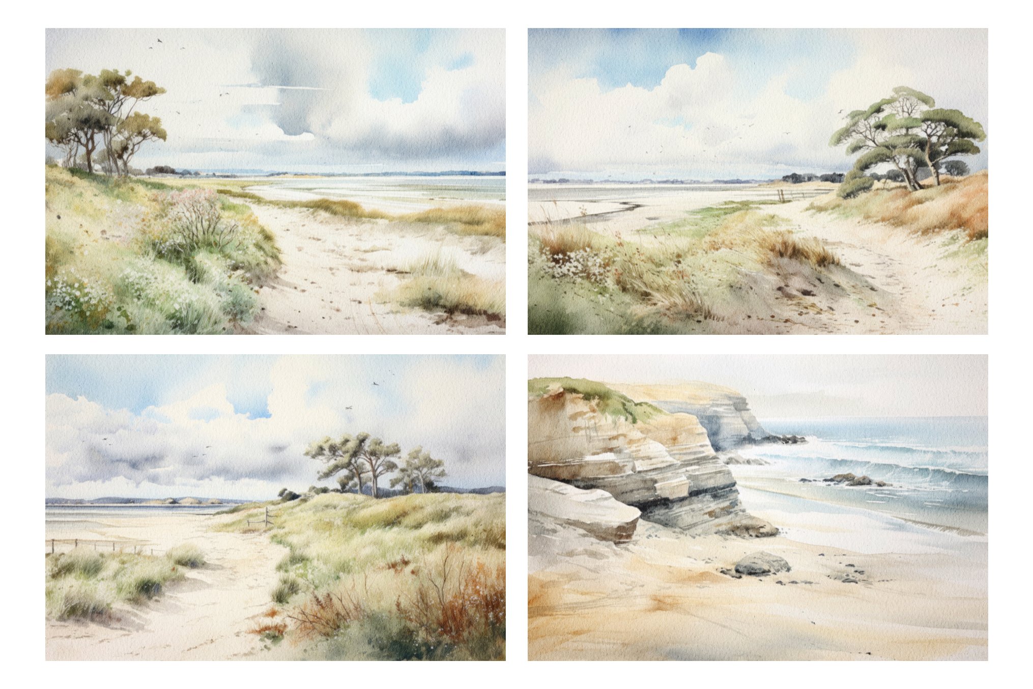 COASTAL Watercolour Landscape Backgrounds - Design Cuts