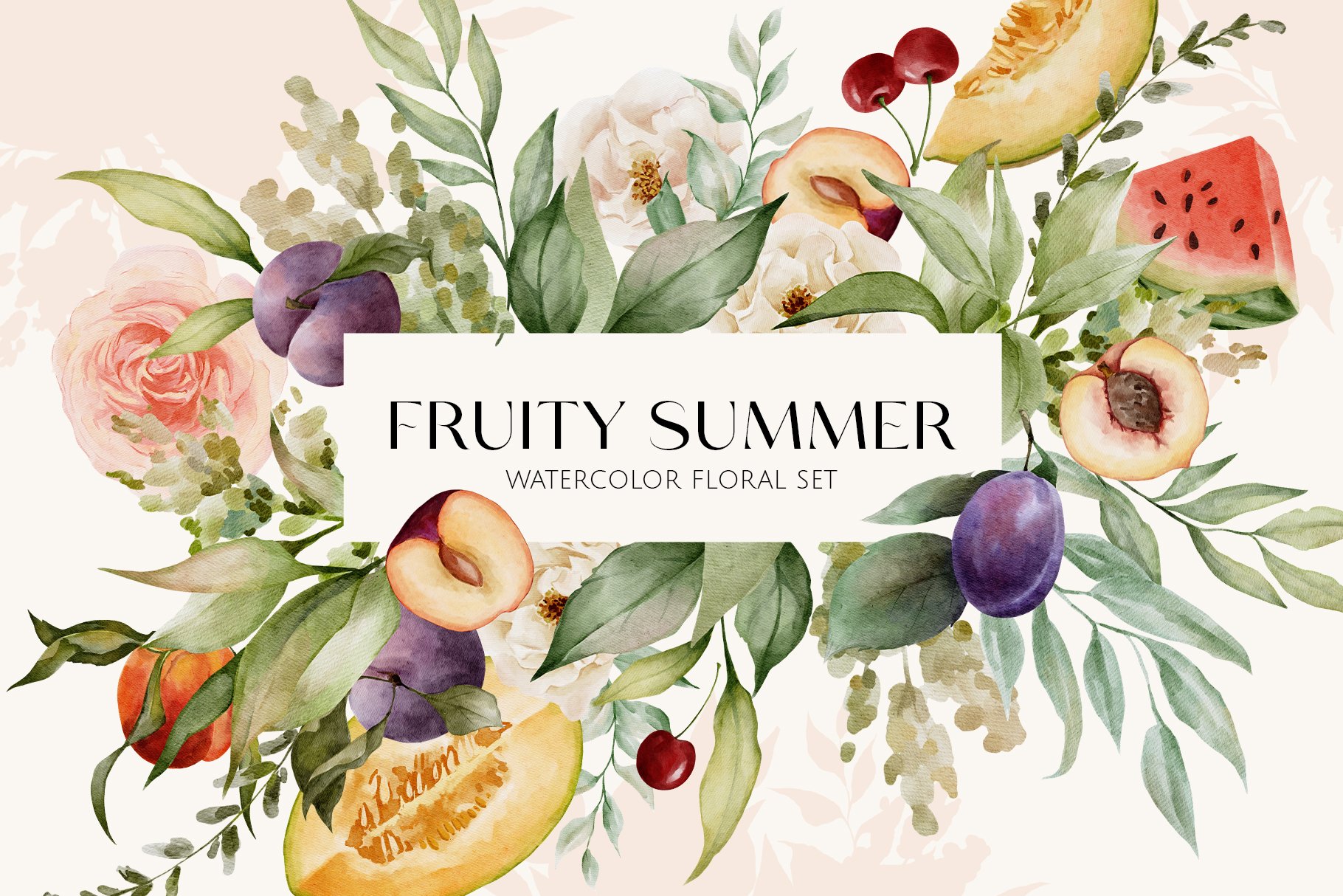 FRUITY SUMMER Watercolor Floral Set - Design Cuts