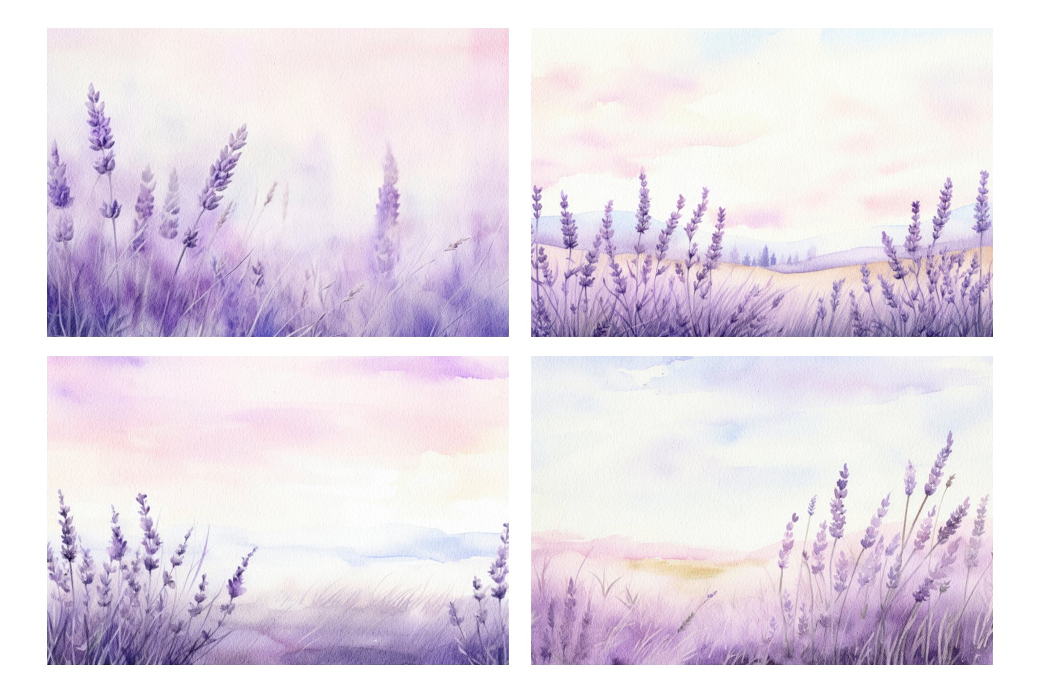 LAVENDER FIELDS Watercolour Abstract Backgrounds - Design Cuts